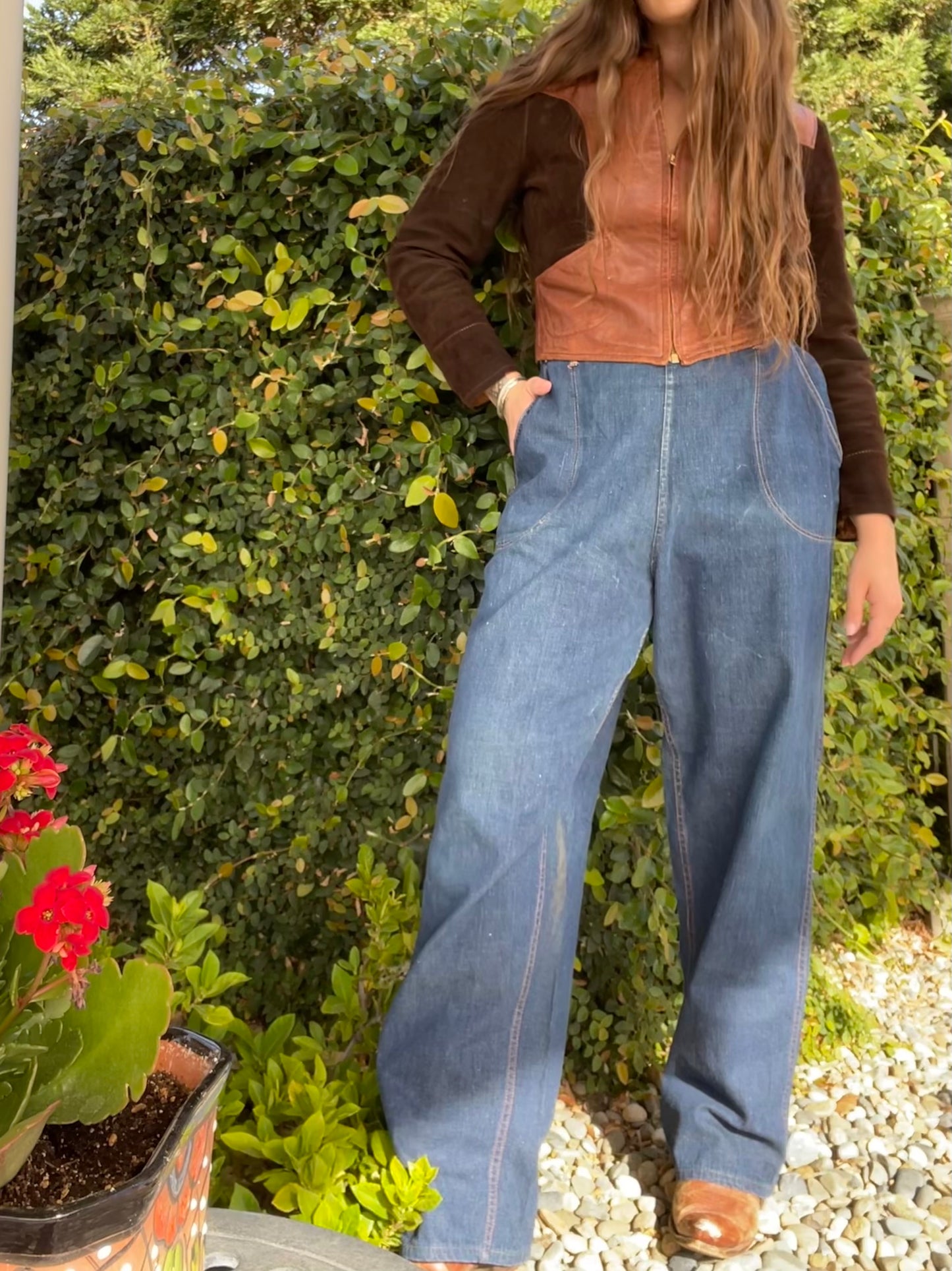 1950s Riveted ‘Kitty Carson' Double Snap Side Zip Dark Denim