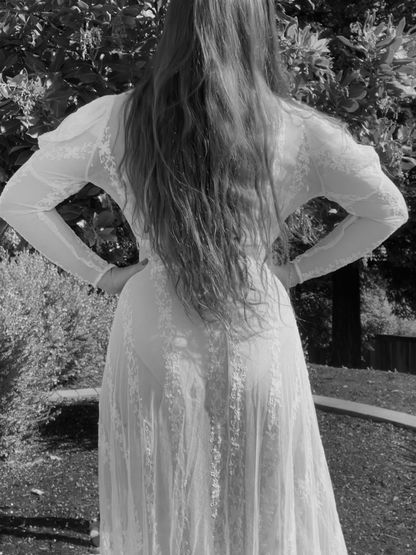 Edwardian Embroidered Net Lace Gigot Sleeve Bridal Gown