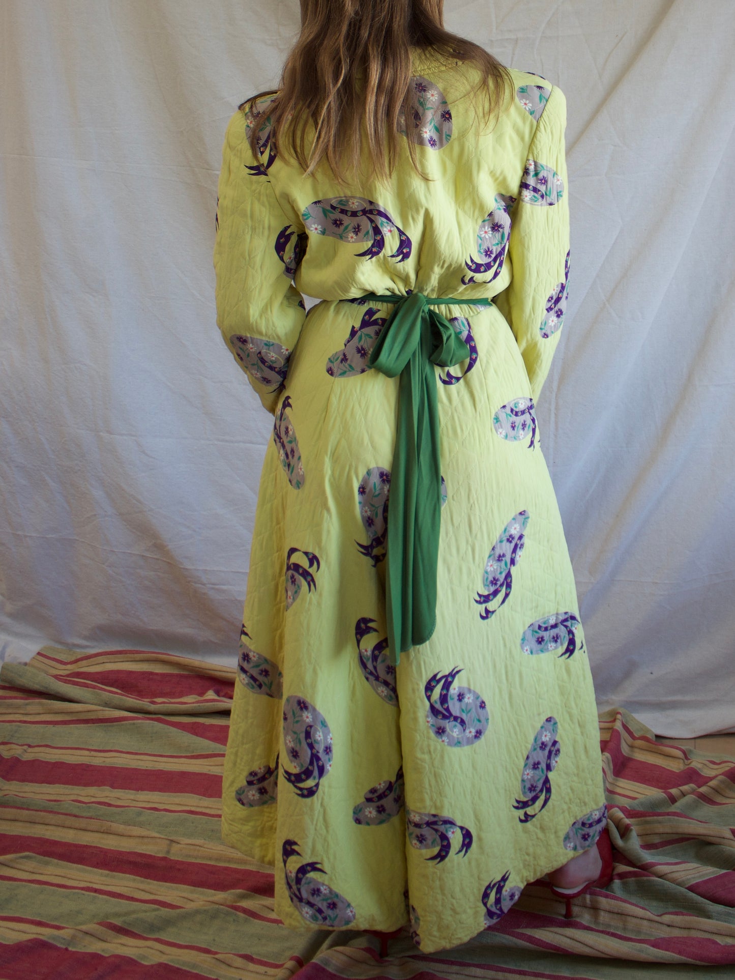 1940s Quilted Novelty Print Palazzo Pant Zip Front Jumpsuit