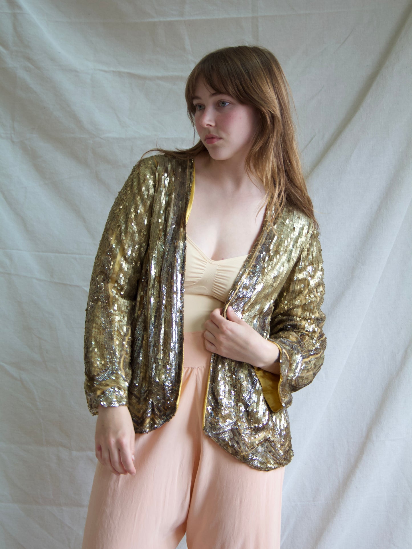 Rare Art Deco French 1930s Hand Embellished Sequin Bell Sleeve Jacket