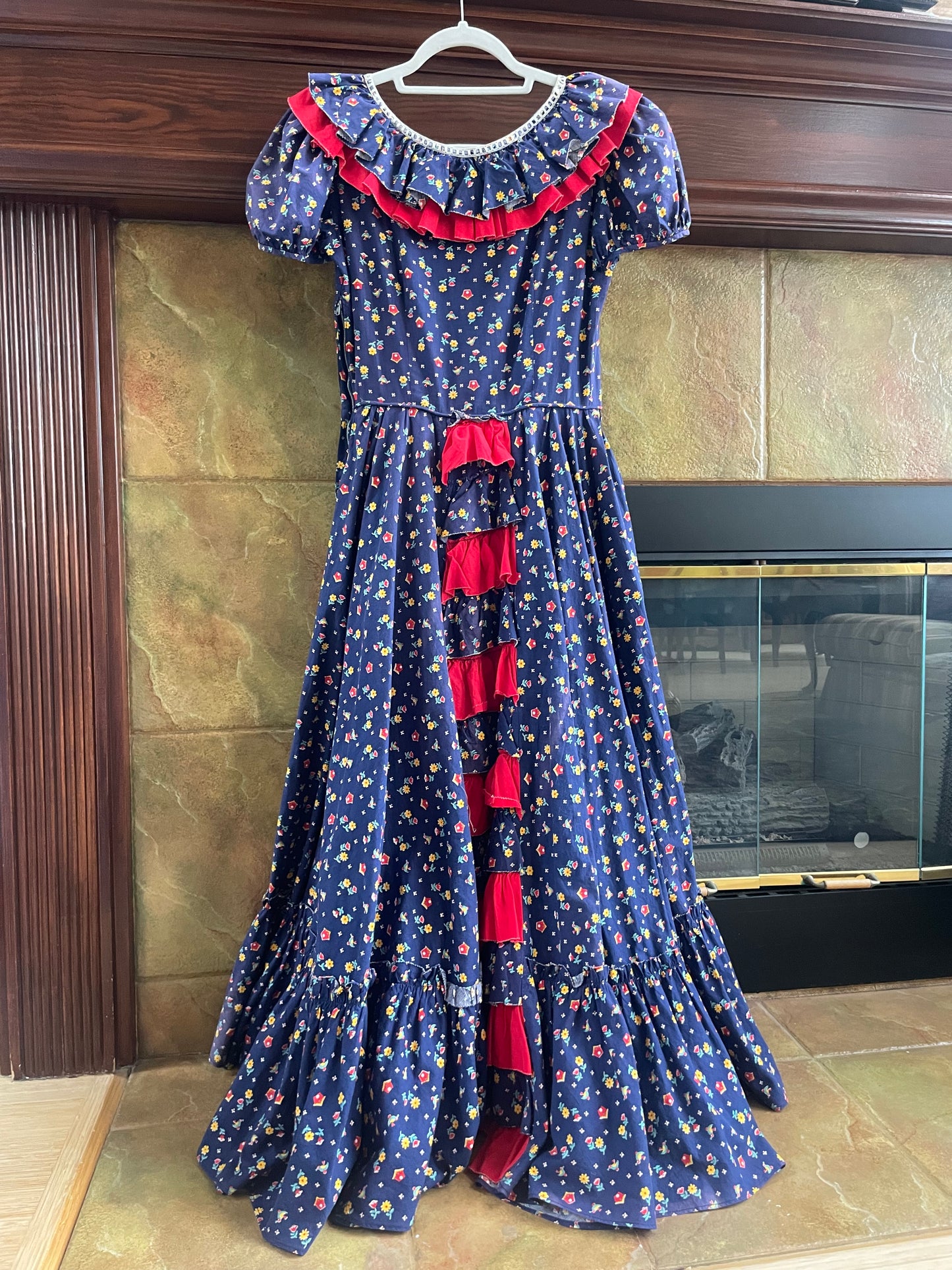 1940s Square Dancing Novelty Print Cotton Puff Sleeve Prairie Dress