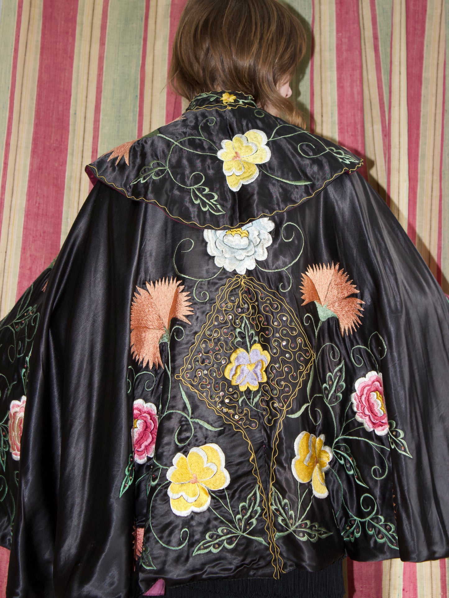 1940s Densely Embroidered Satin Matador / Toreador Cape