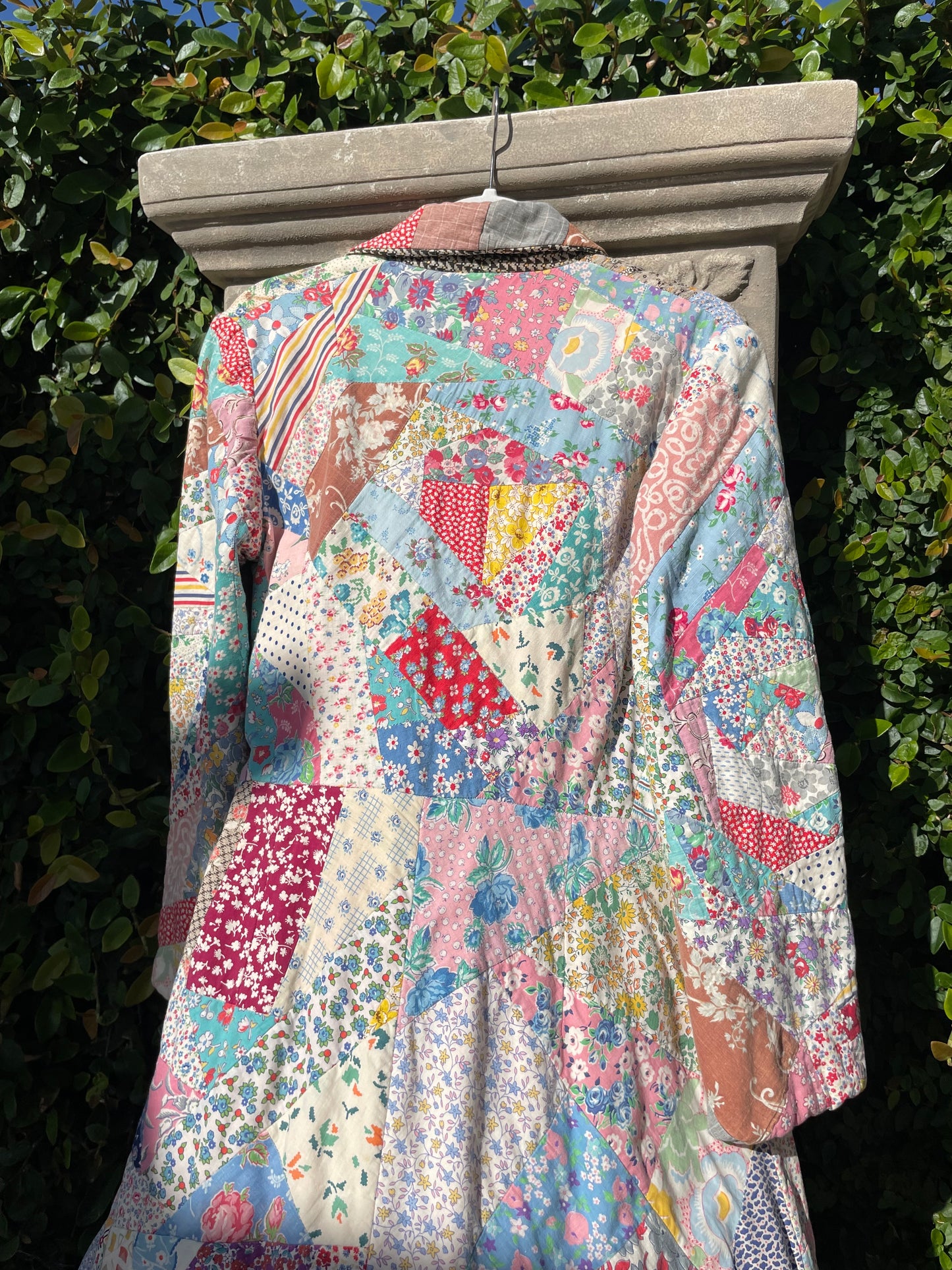 Rare 1930s Floor Length Cotton Crazy Quilt Dressing Gown
