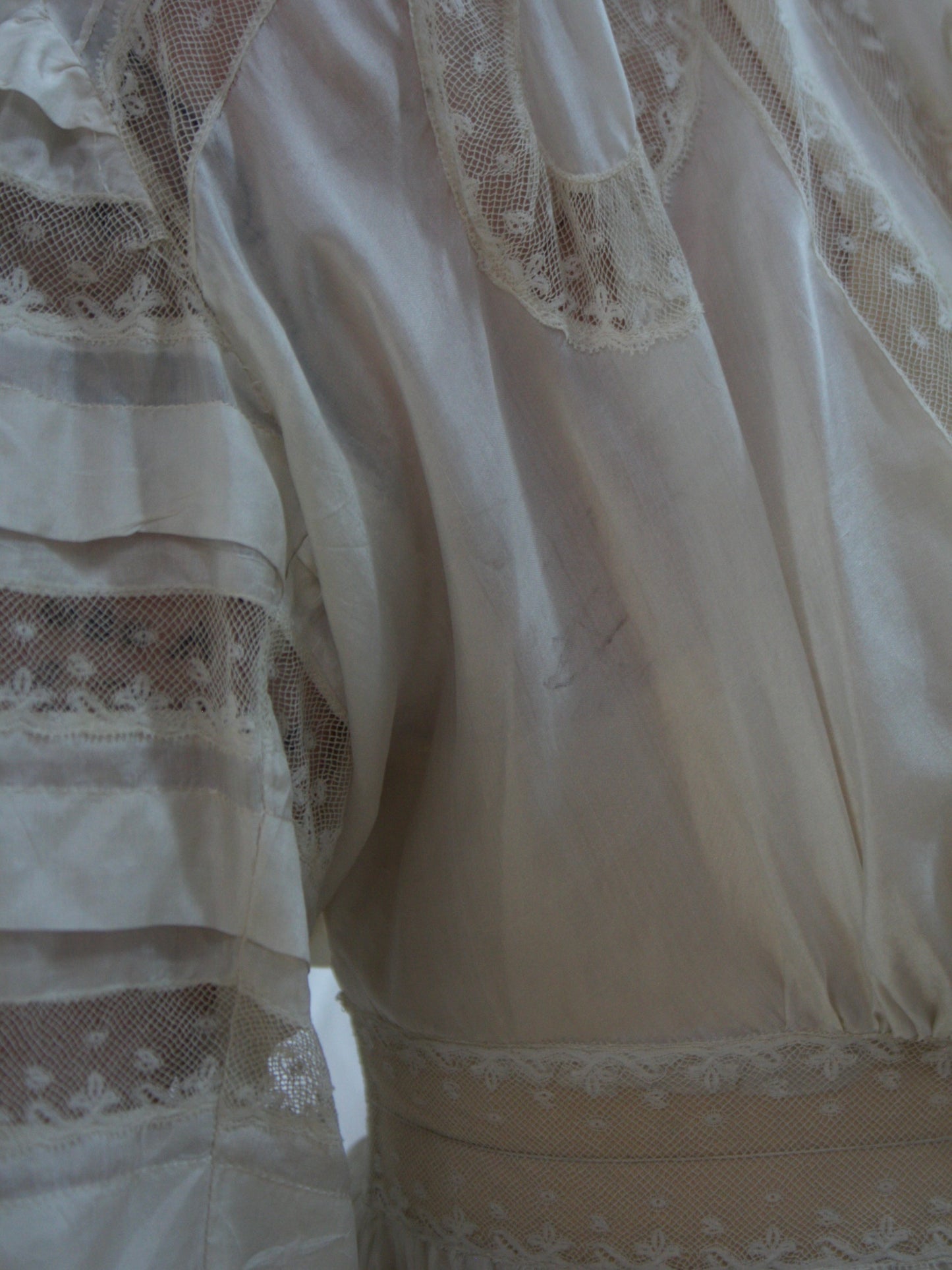 Antique Edwardian Whitework Tissue Silk Lace Trousseau Short Dres