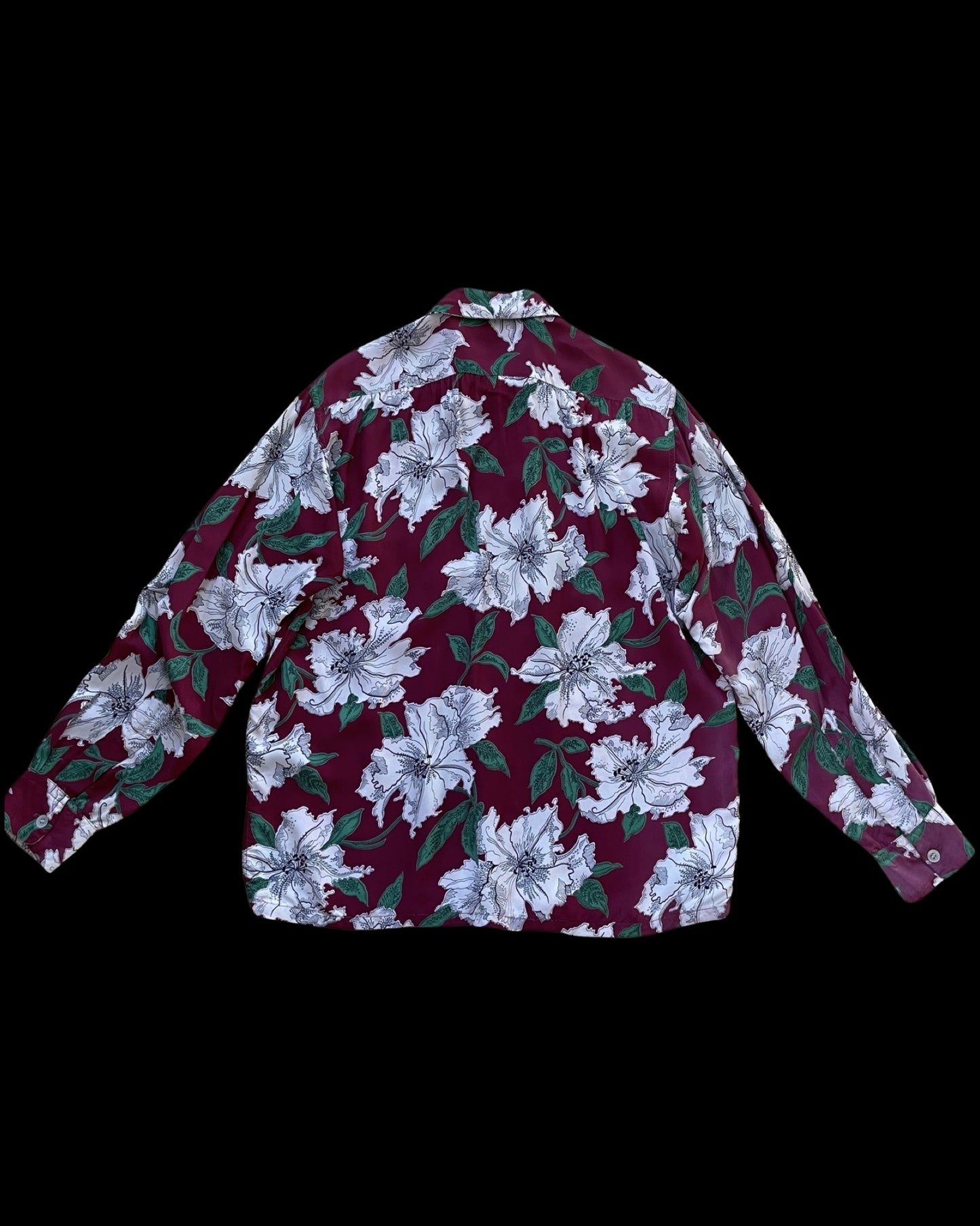 1950 Hawaiian Holiday Sportswear Rayon Long Sleeve Loop Collar Shirt