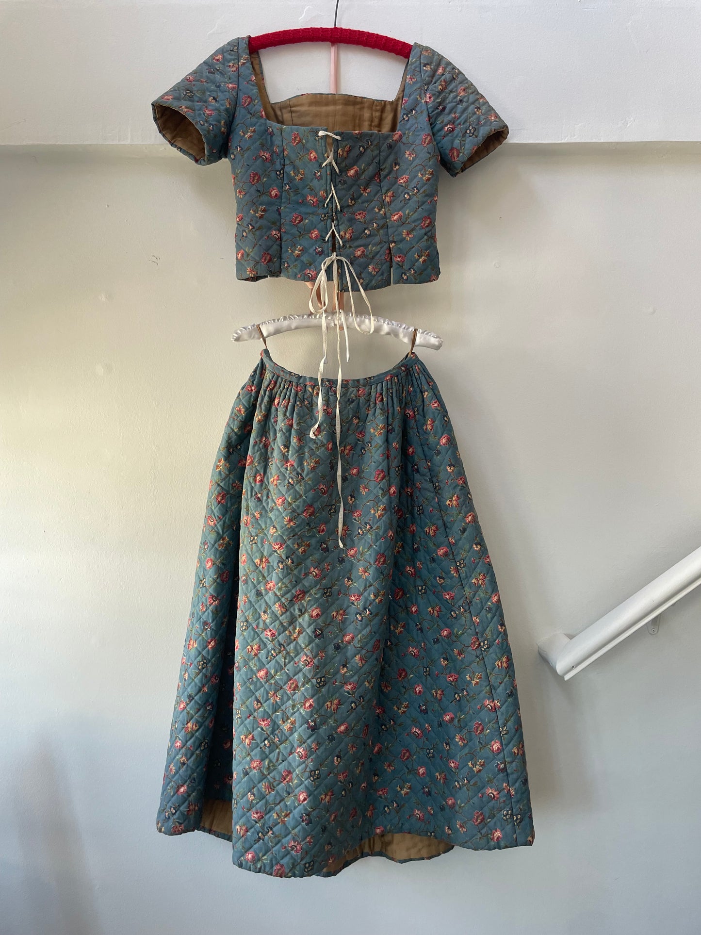 19th Century Does 18th Century Hand Stitched Quilted Two Piece Corset Petticoat Ensemble