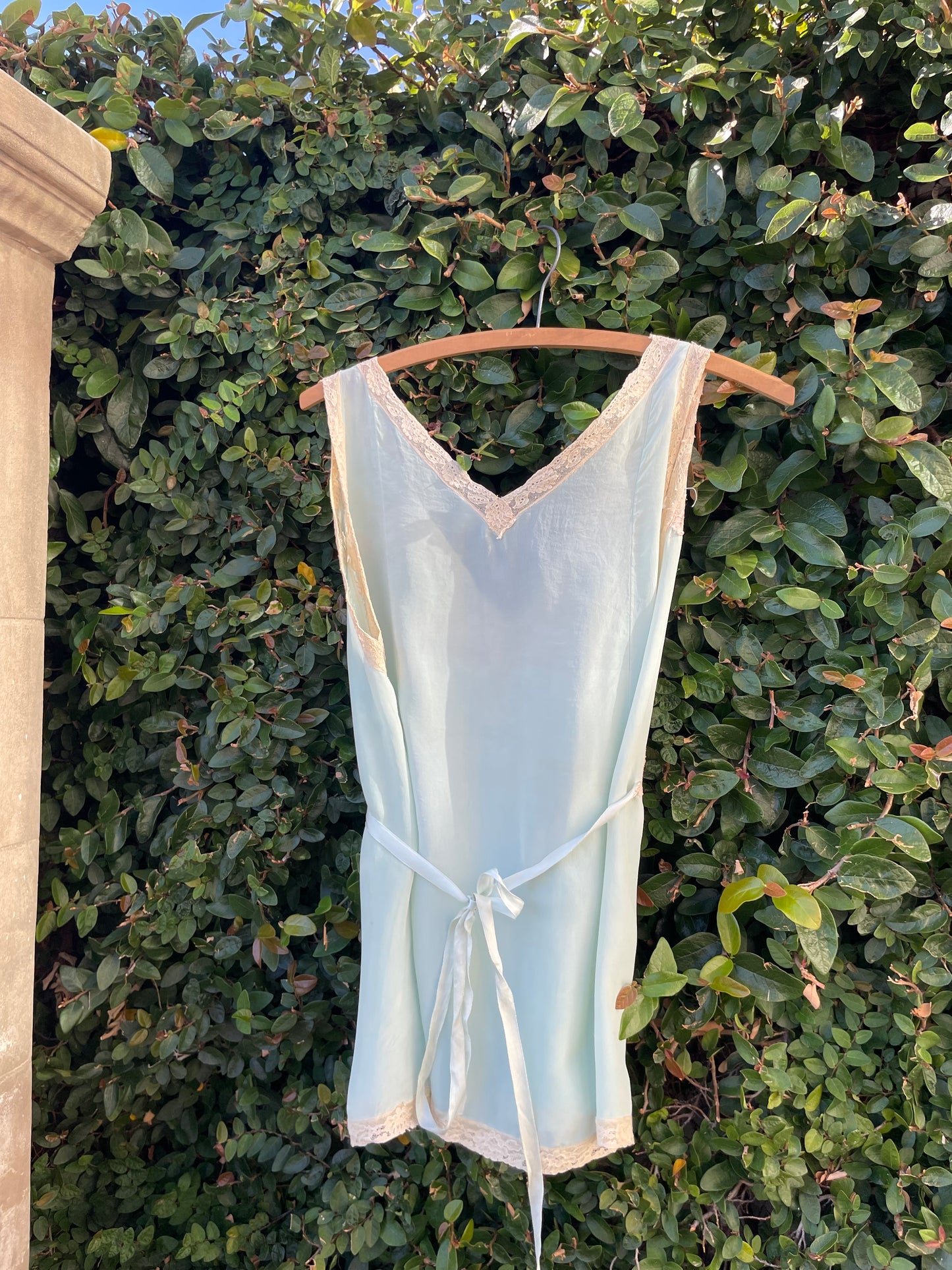 1930s Mint Silk Inset Lace Tie Waist Lounge Blouse