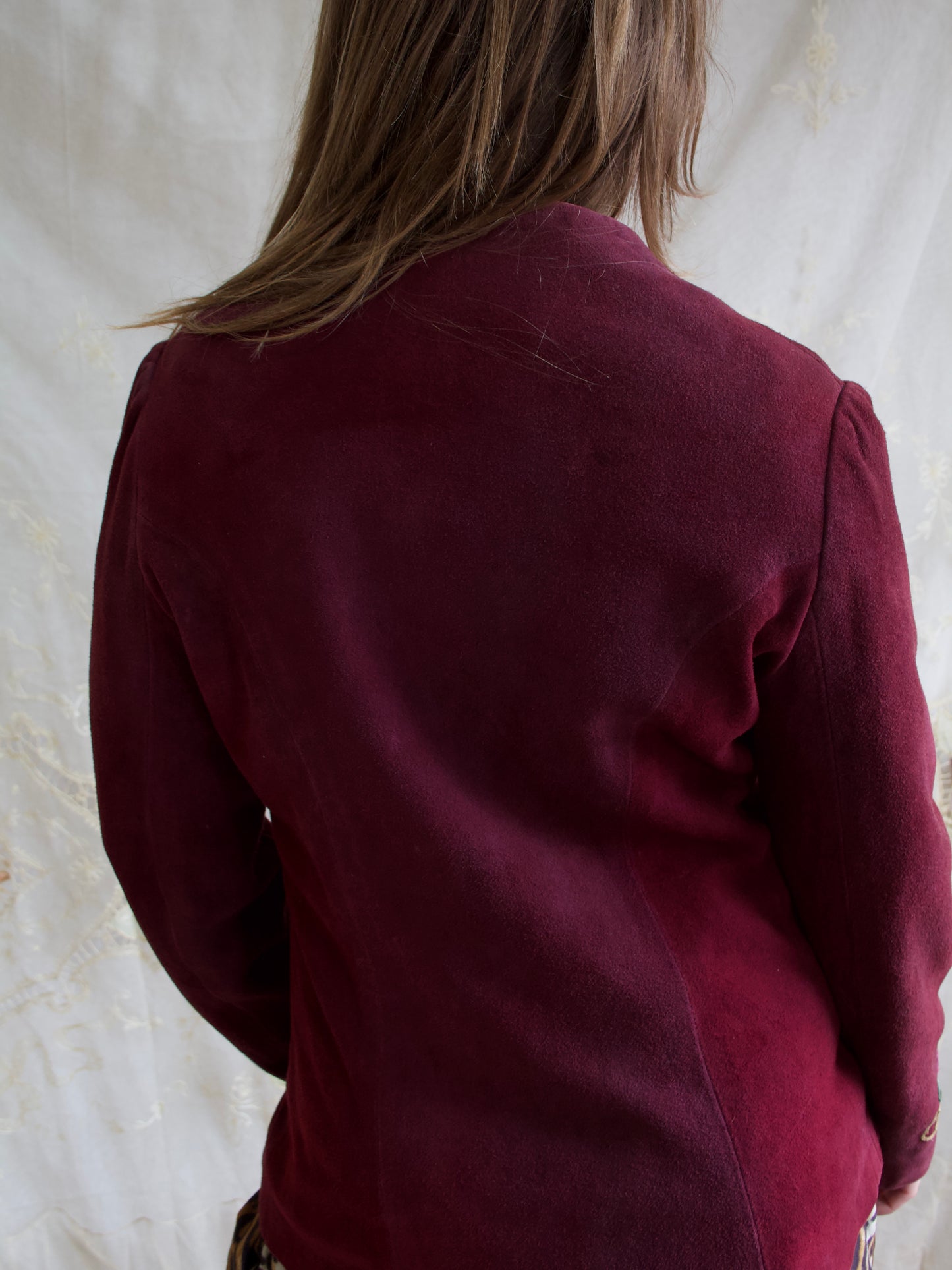 1970s Aubergine Suede Floral Applique Jacket