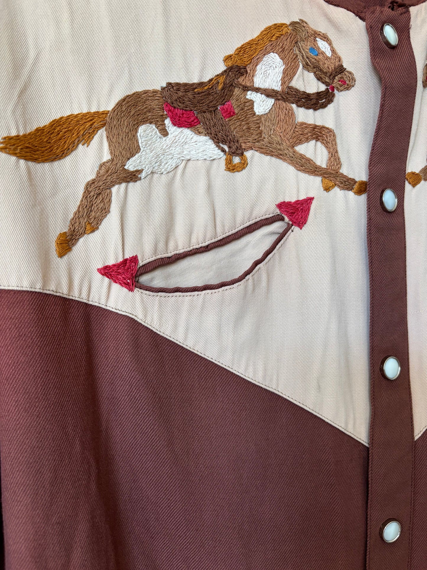 1940s Hand Embroidered Horses Gabardine Western Shirt