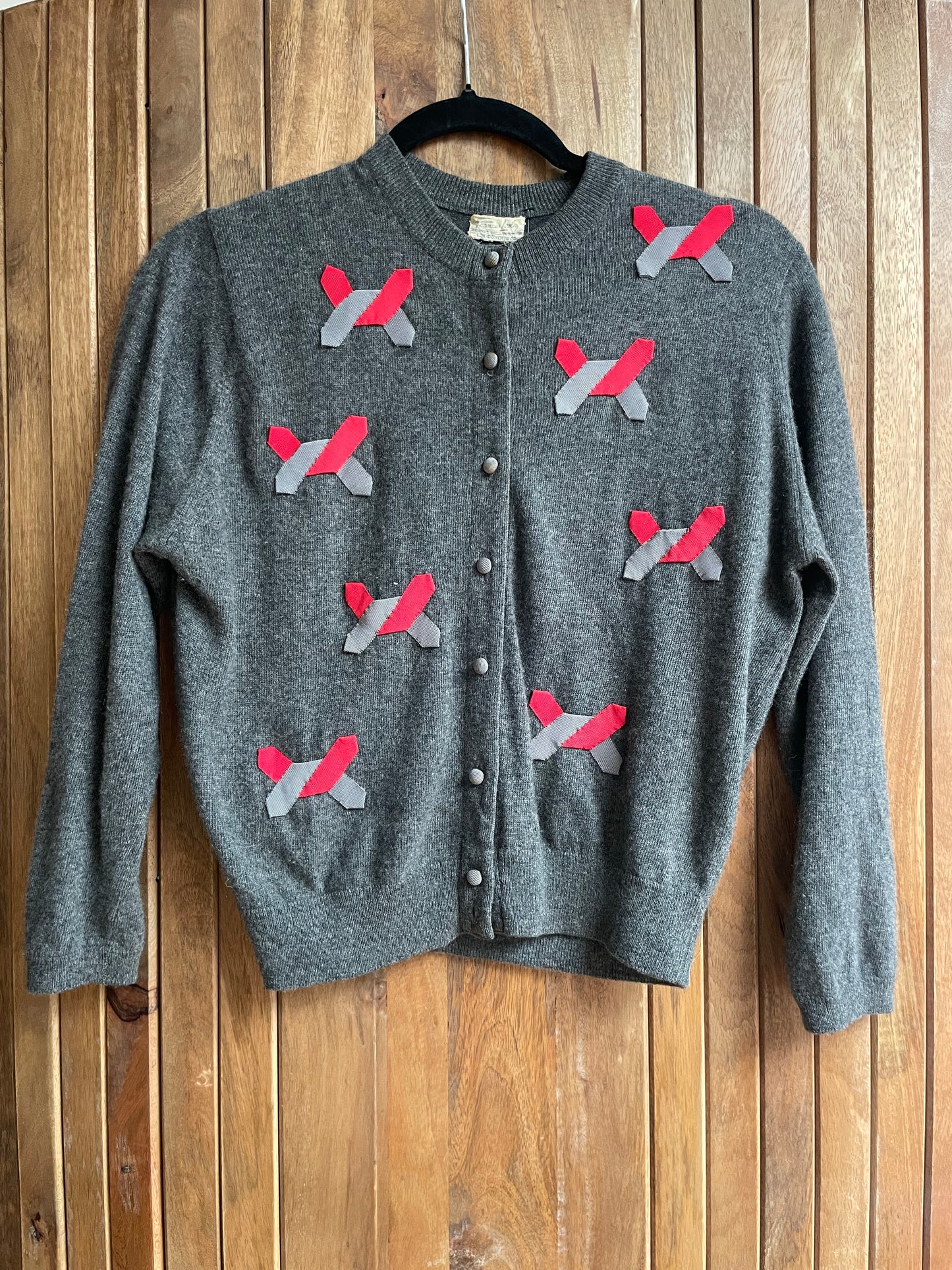 1950s Tri Tone Appliqué Cashmere Cardigan
