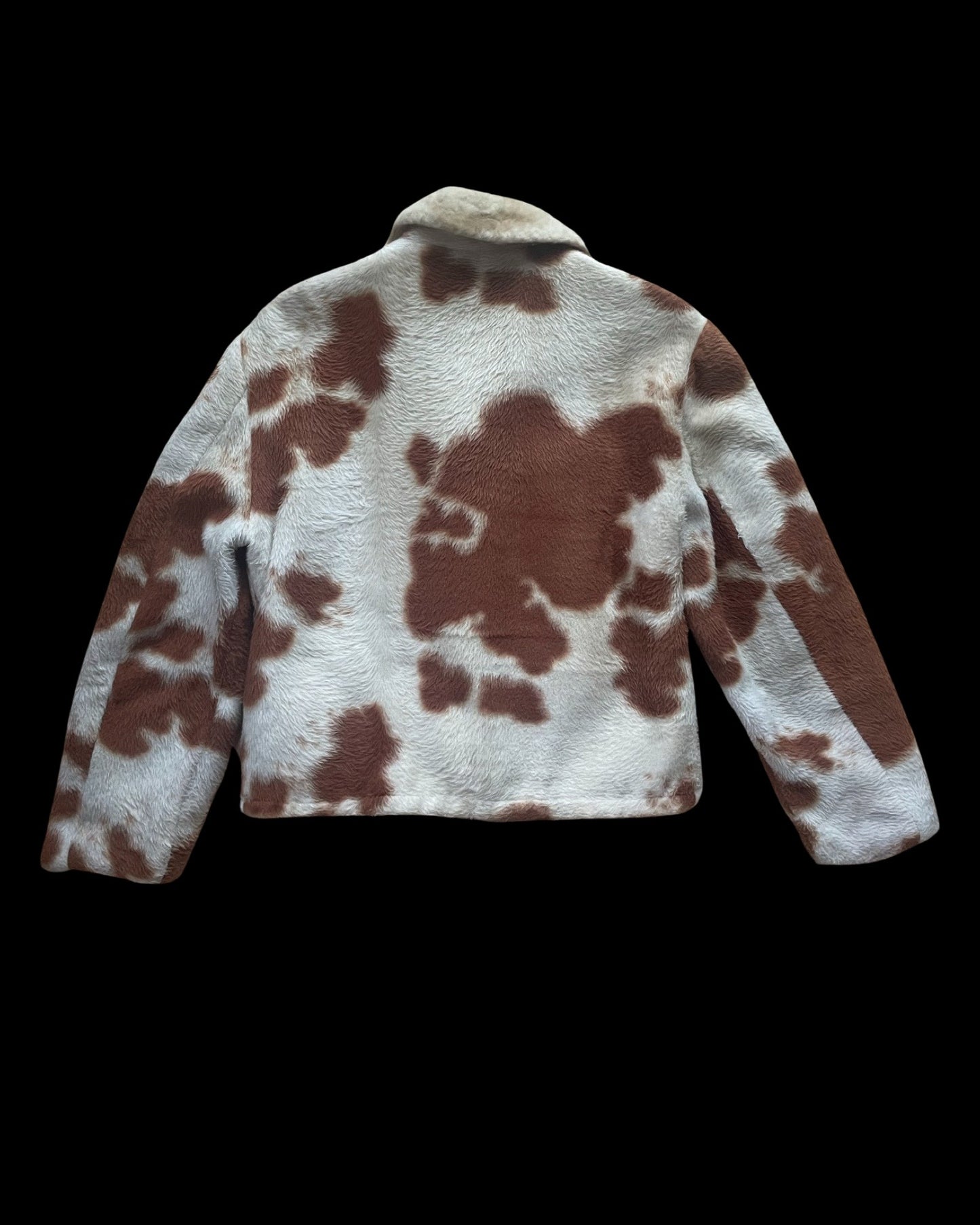 Rare 1960s Plush Faux Cow Print Sherpa Lined Campus Outerwear Jacket