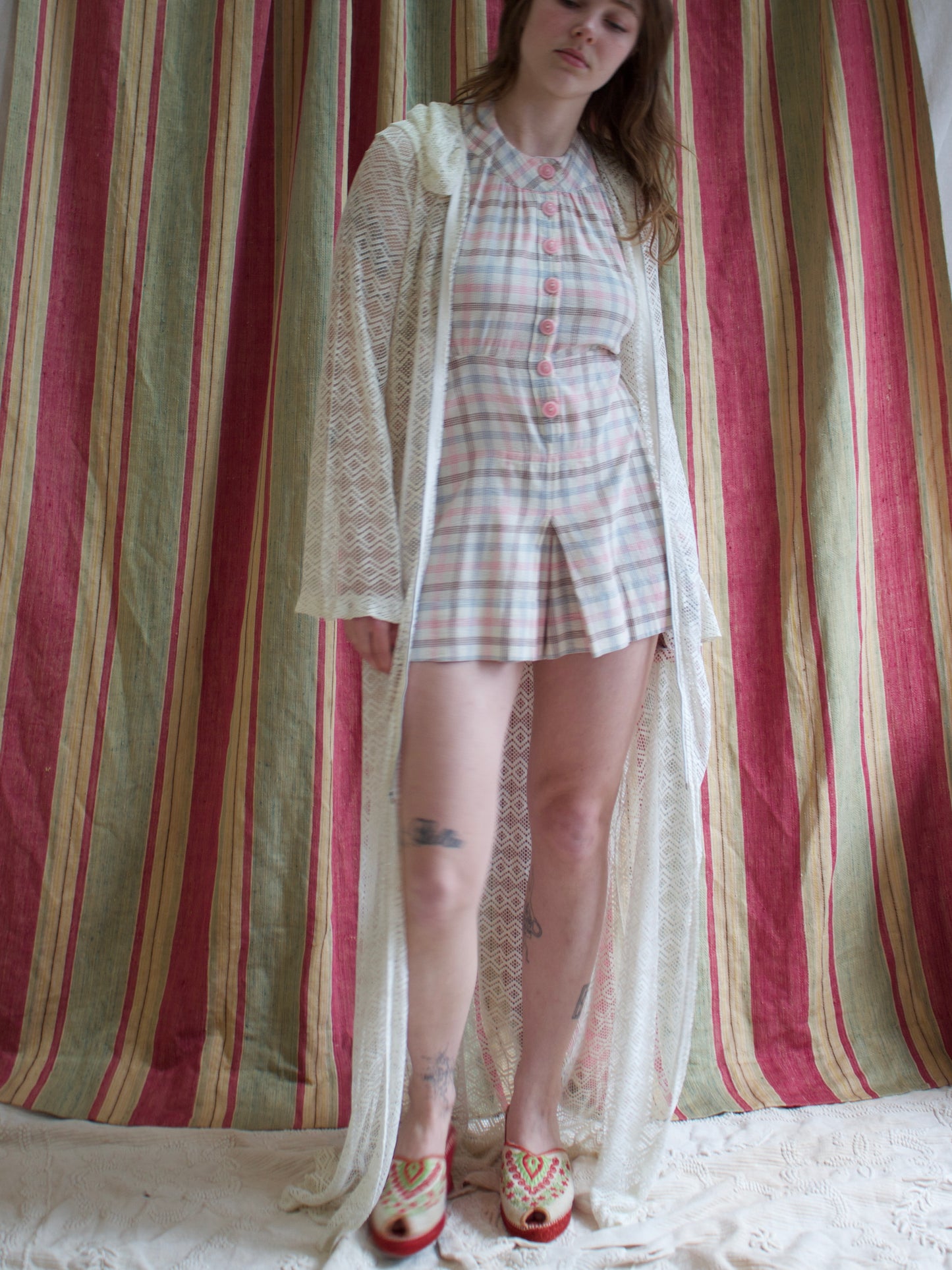 1930s/1940s Pastel Seersucker Halter Playsuit Romper