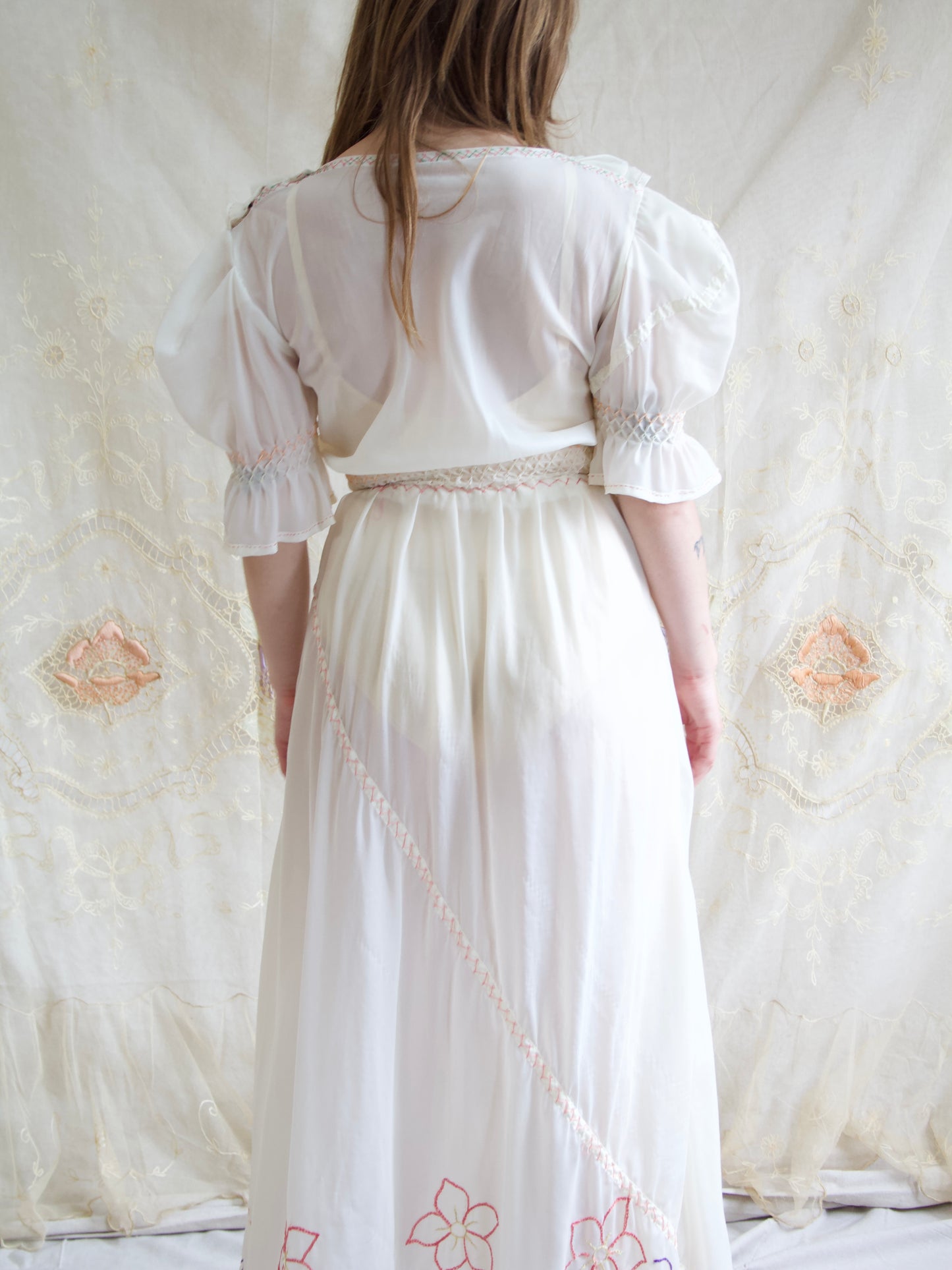 WW2 Hand Embroidered Puff Sleeve Parachute Dress