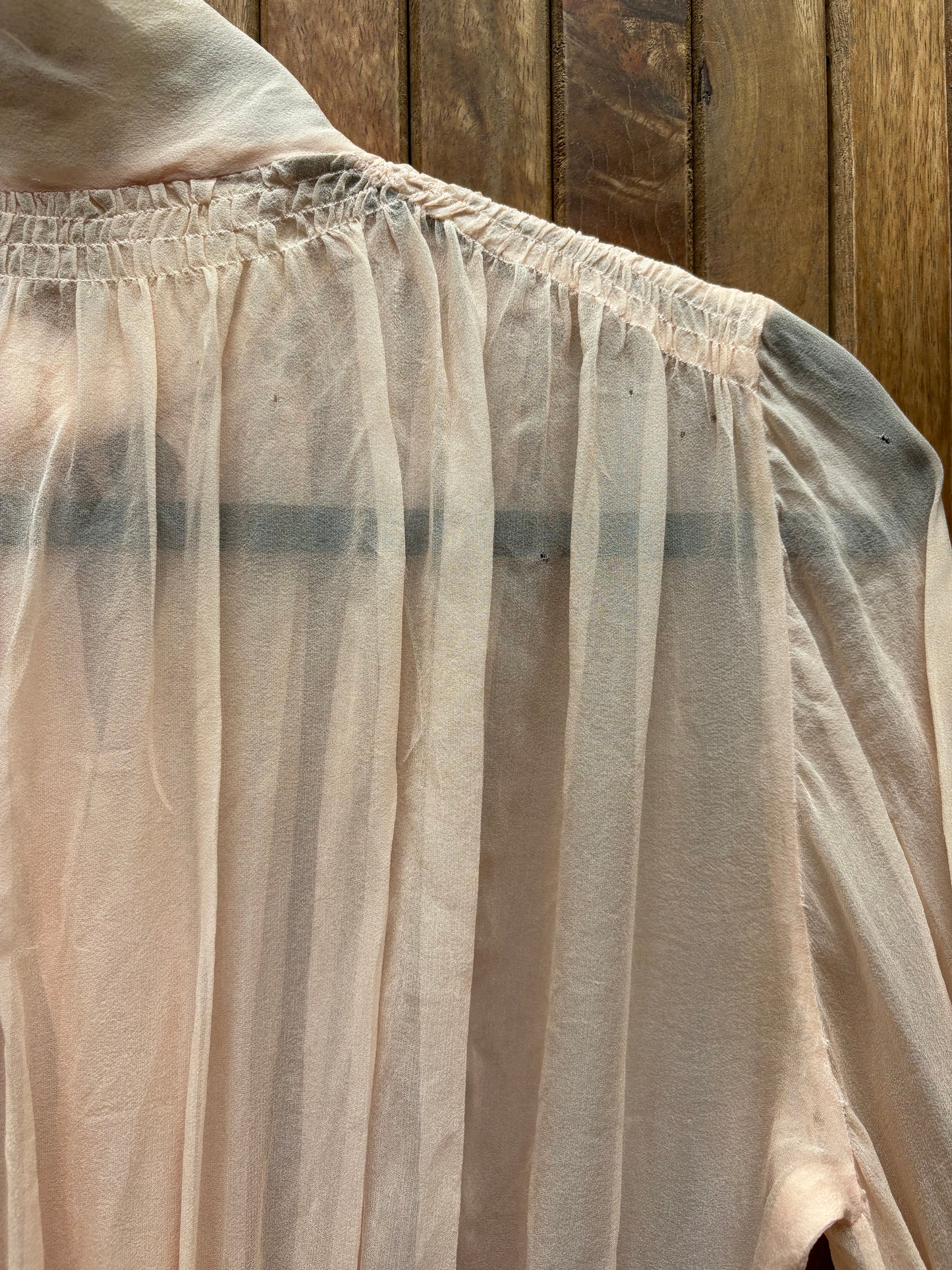 1930s Chiffon Bishop Sleeve Smocked Trained Peignoir