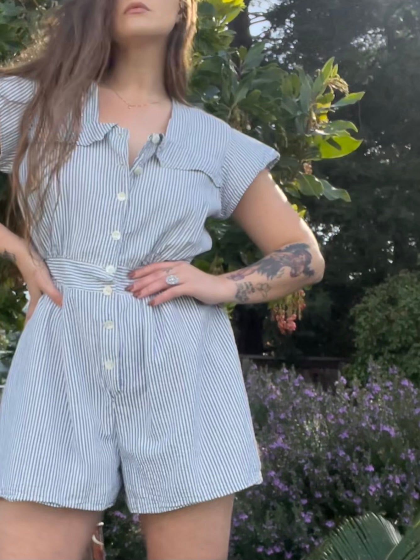 1930s-1940s Striped Seersucker Cap Sleeve Playsuit