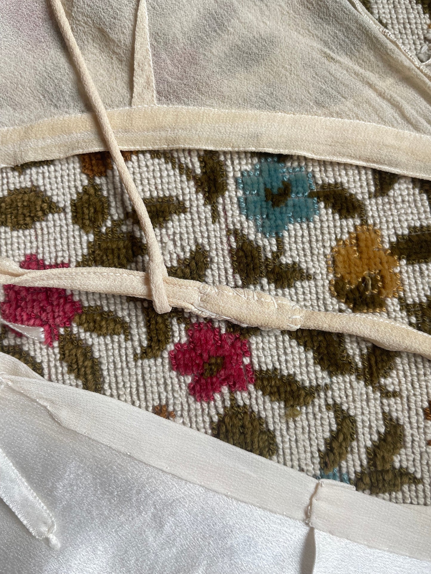 1920s Peek-A-Boo Silk & Chiffon Lace Appliqué Lingerie Boudoir Set