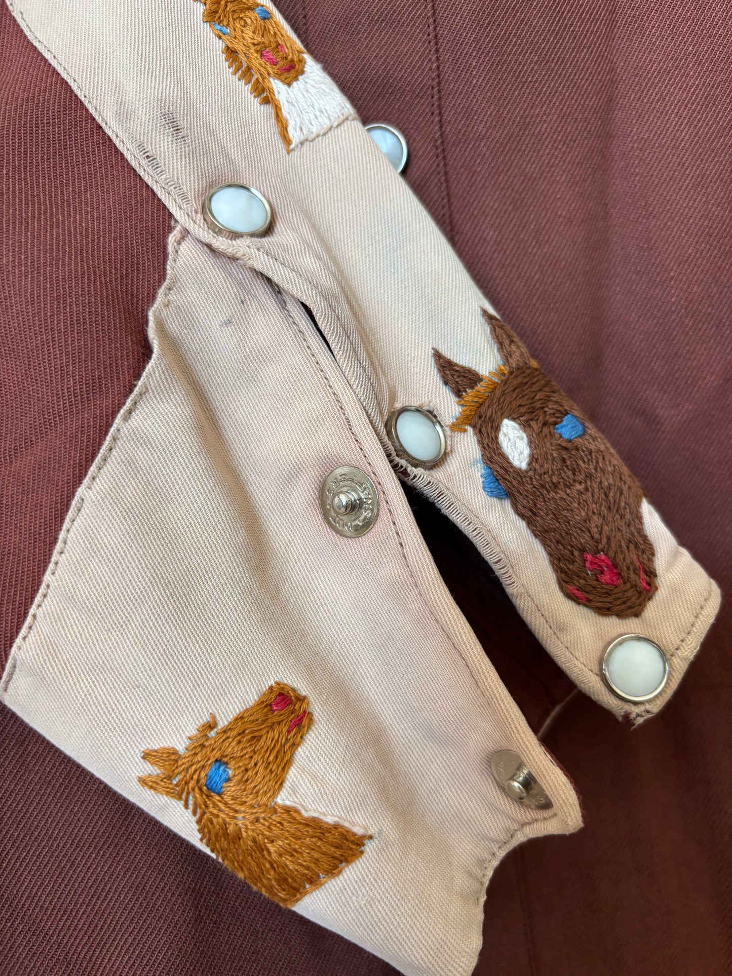 1940s Hand Embroidered Horses Gabardine Western Shirt