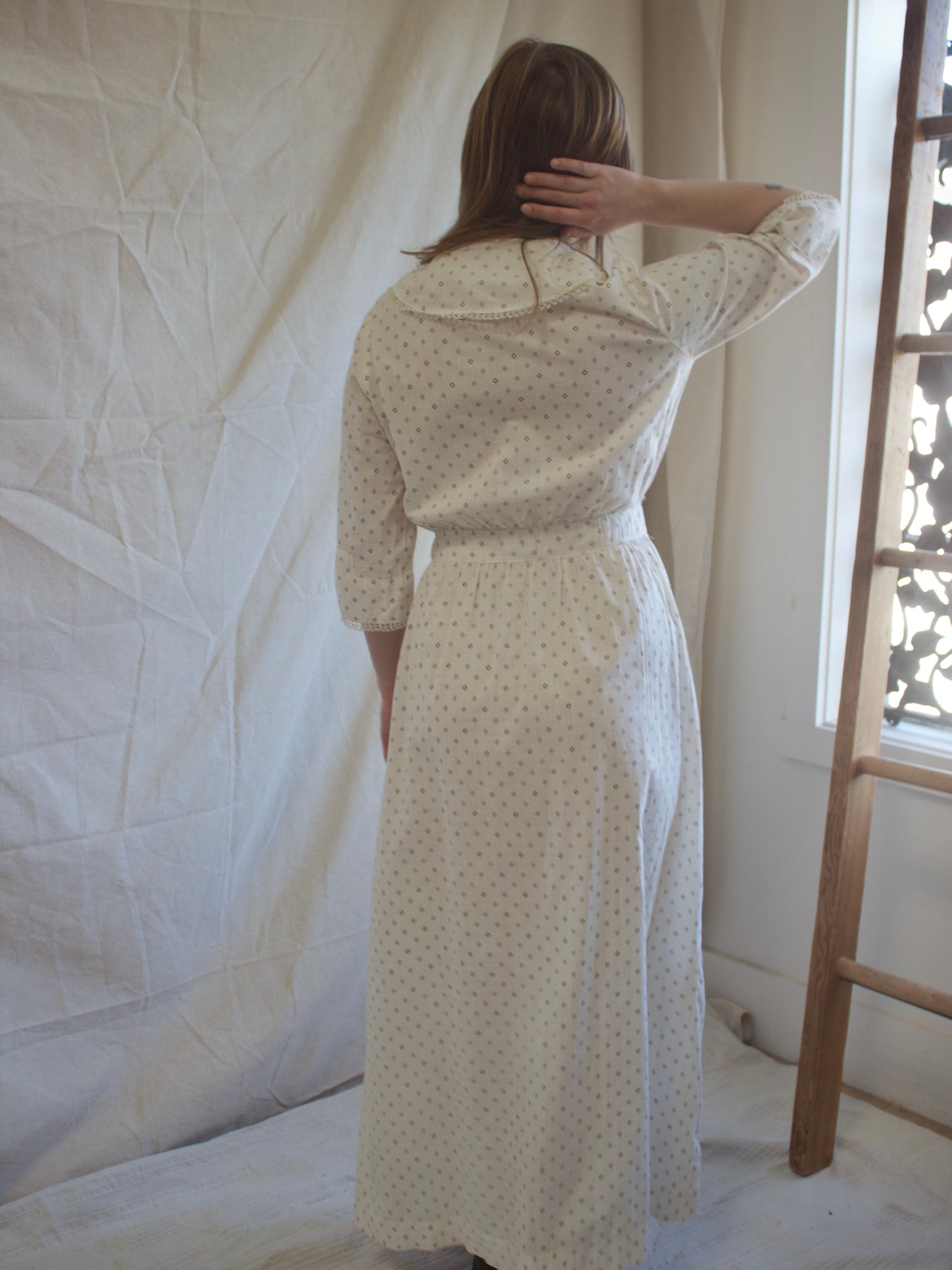 Antique Edwardian Calico Chore Workwear Dress