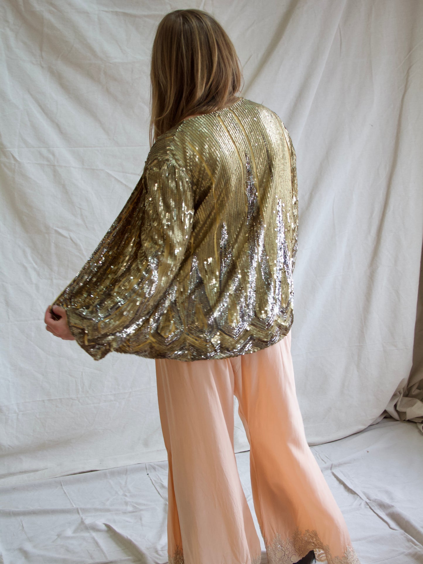 Rare Art Deco French 1930s Hand Embellished Sequin Bell Sleeve Jacket