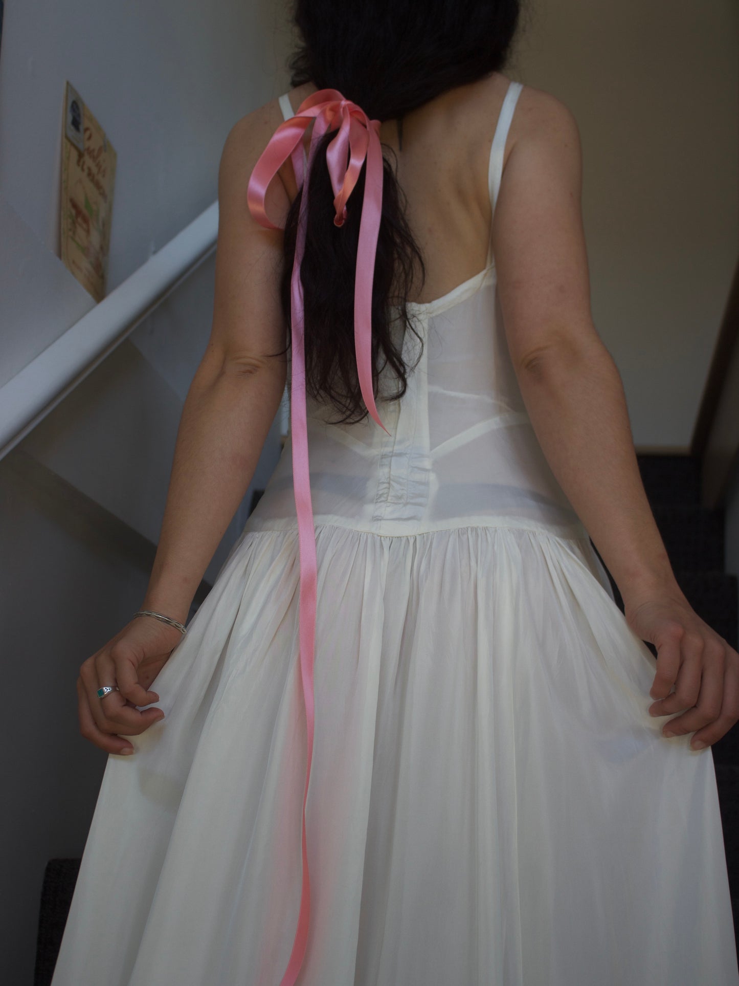 1940s Trained Rayon Satin Sweetheart Bridal Gown