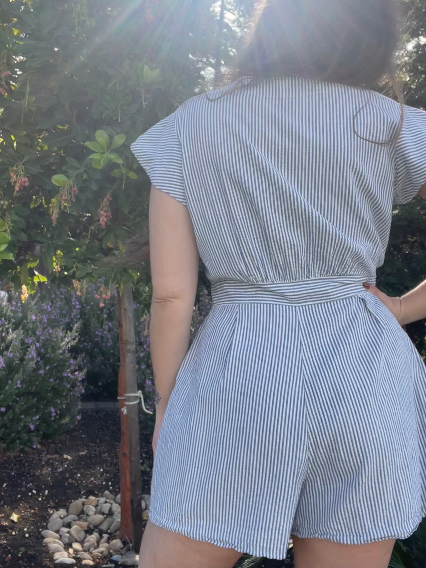 1930s-1940s Striped Seersucker Cap Sleeve Playsuit