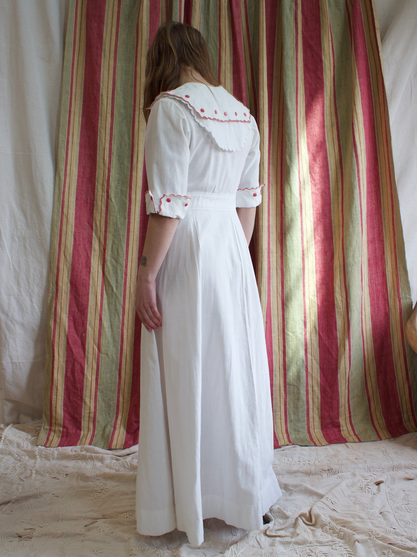 Edwardian Scalloped Hem Ivory Linen Sportswear Summer Dress