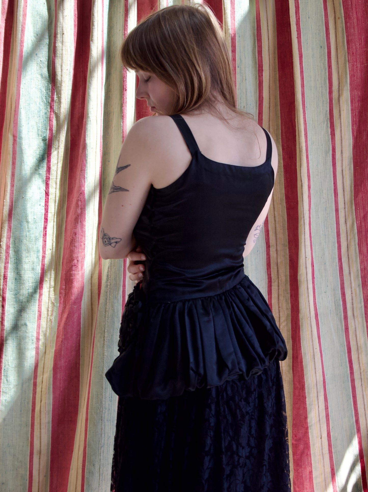 Antique 1920s Robe De Style-Esque Satin & Lace Dress