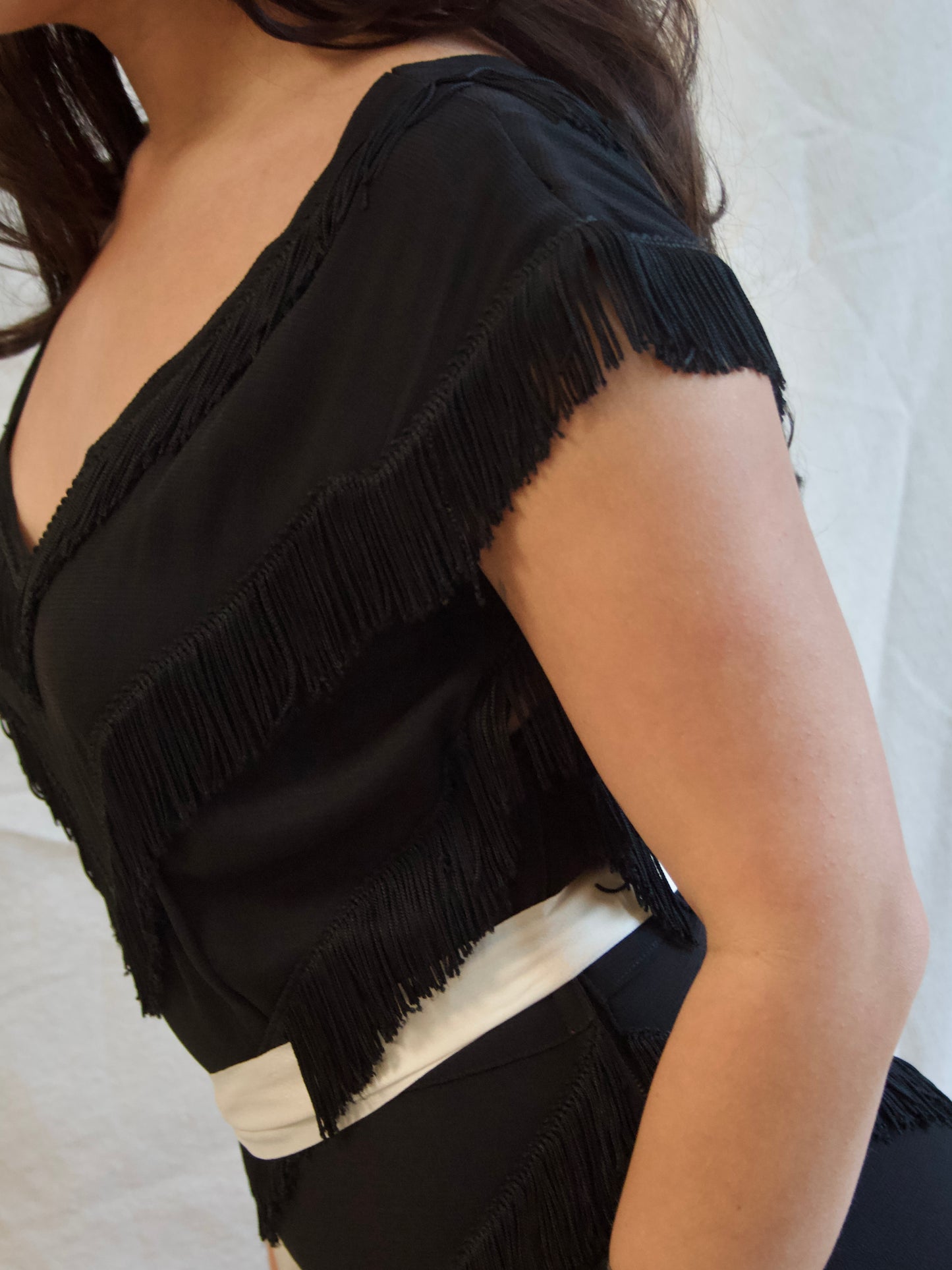 1940s Rayon Crepe Fringe Trained Gown