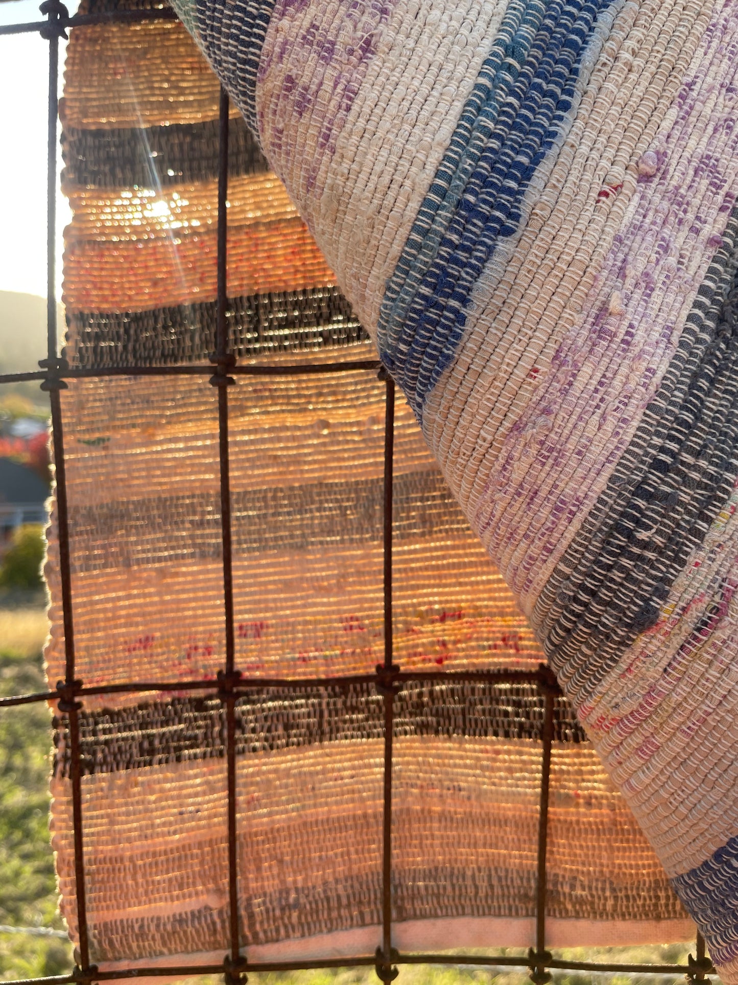 Depression Era Hand Tied Cotton Area Rag Rug