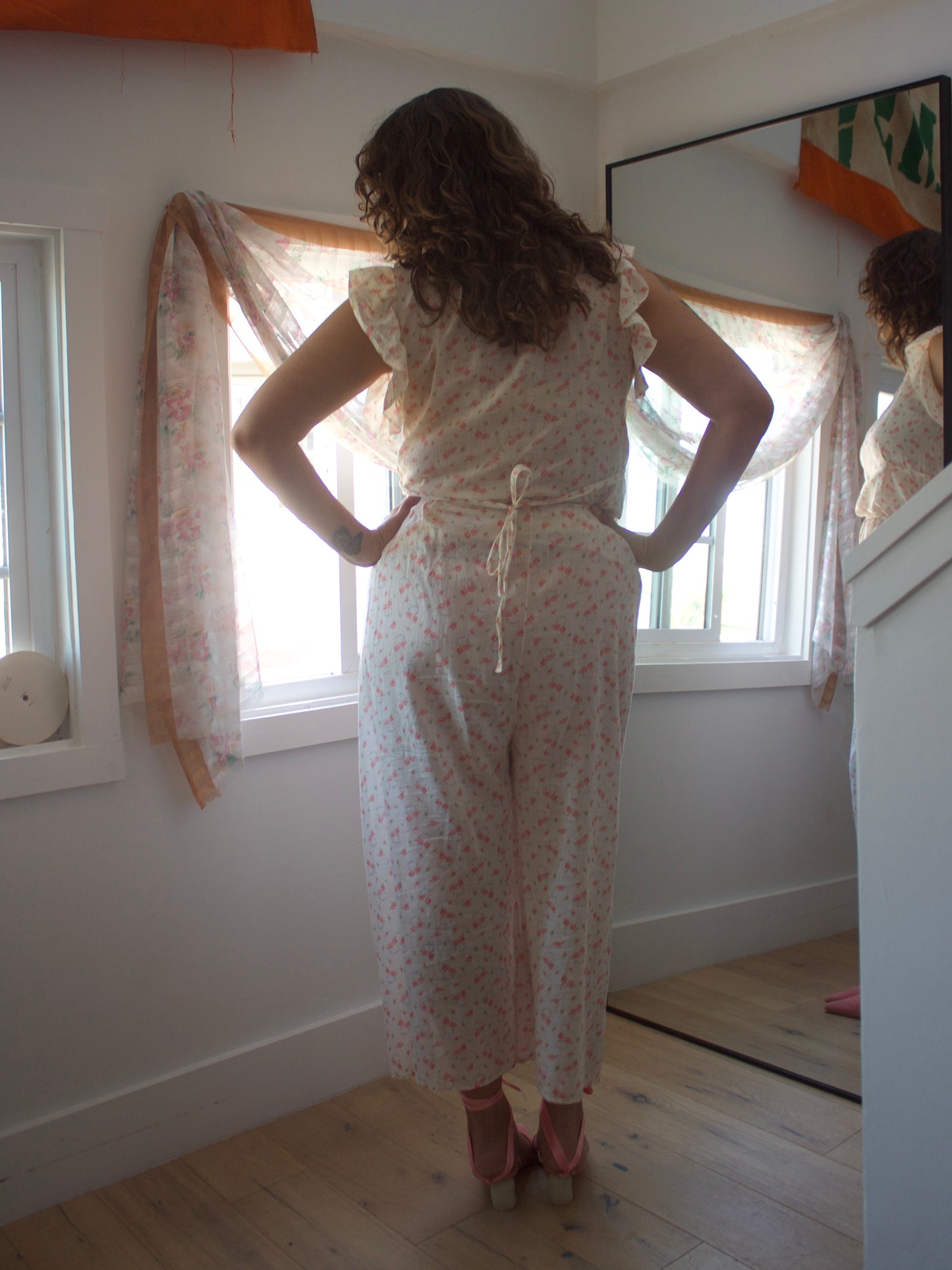 1930s Two Pice Micro Floral Soft Cotton Two Piece Pant Set