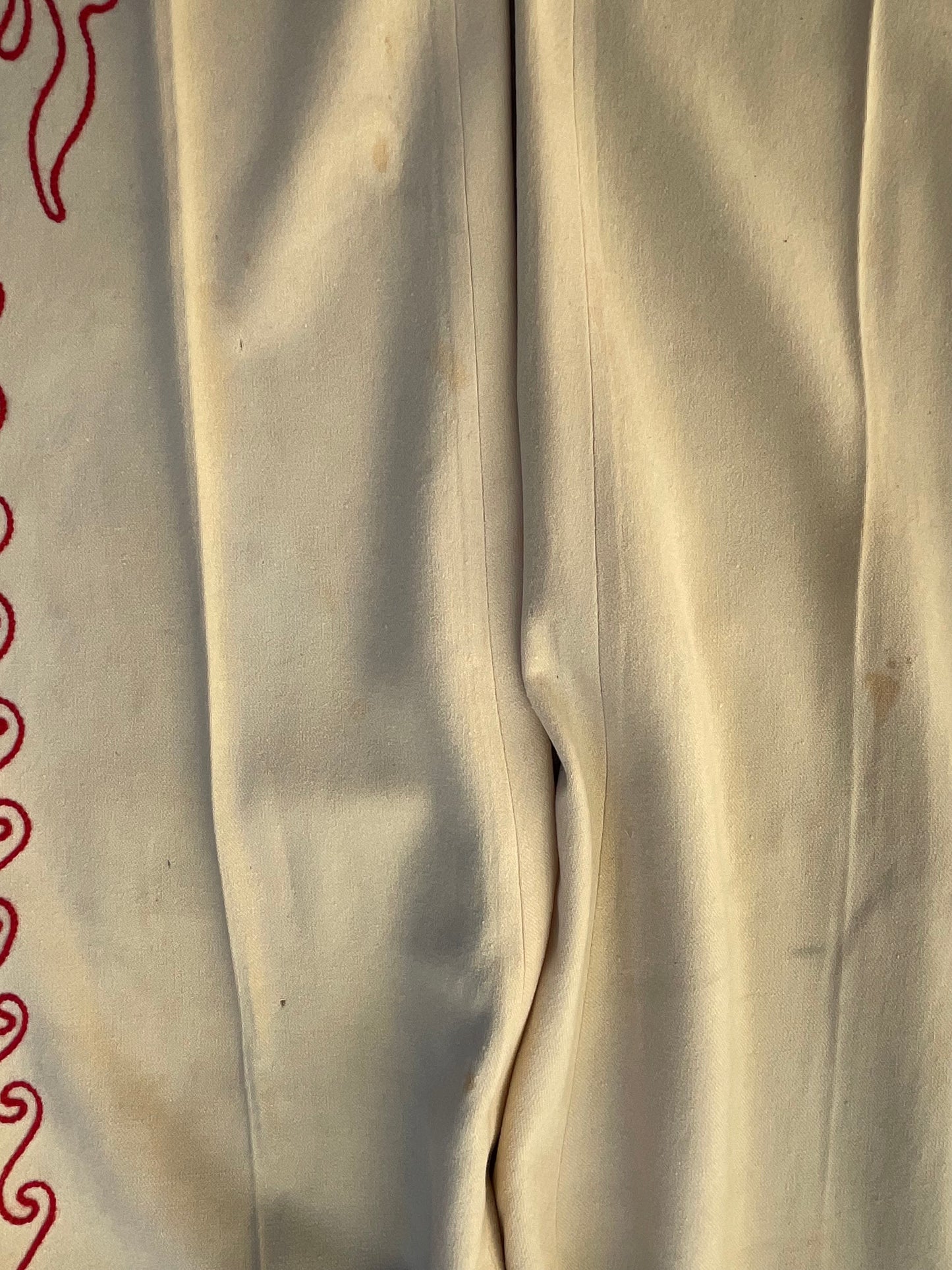 1930s Custom Made Floral Motif Chain Stitched Kick Flare Wool Pants