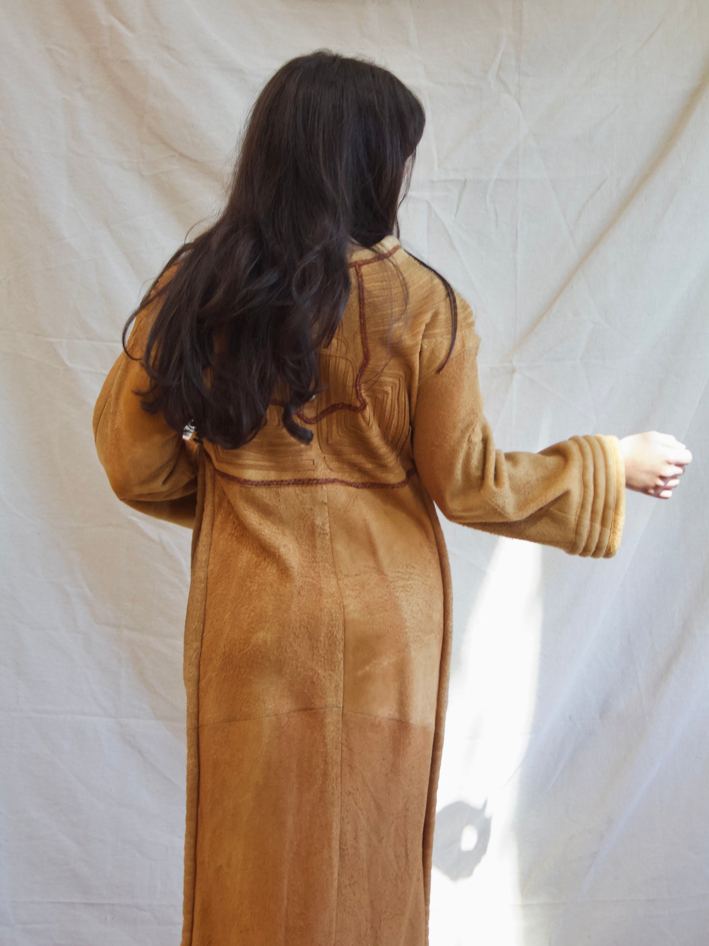 1970s OOAK Hippie Suede Leather Bell Sleeve Dress