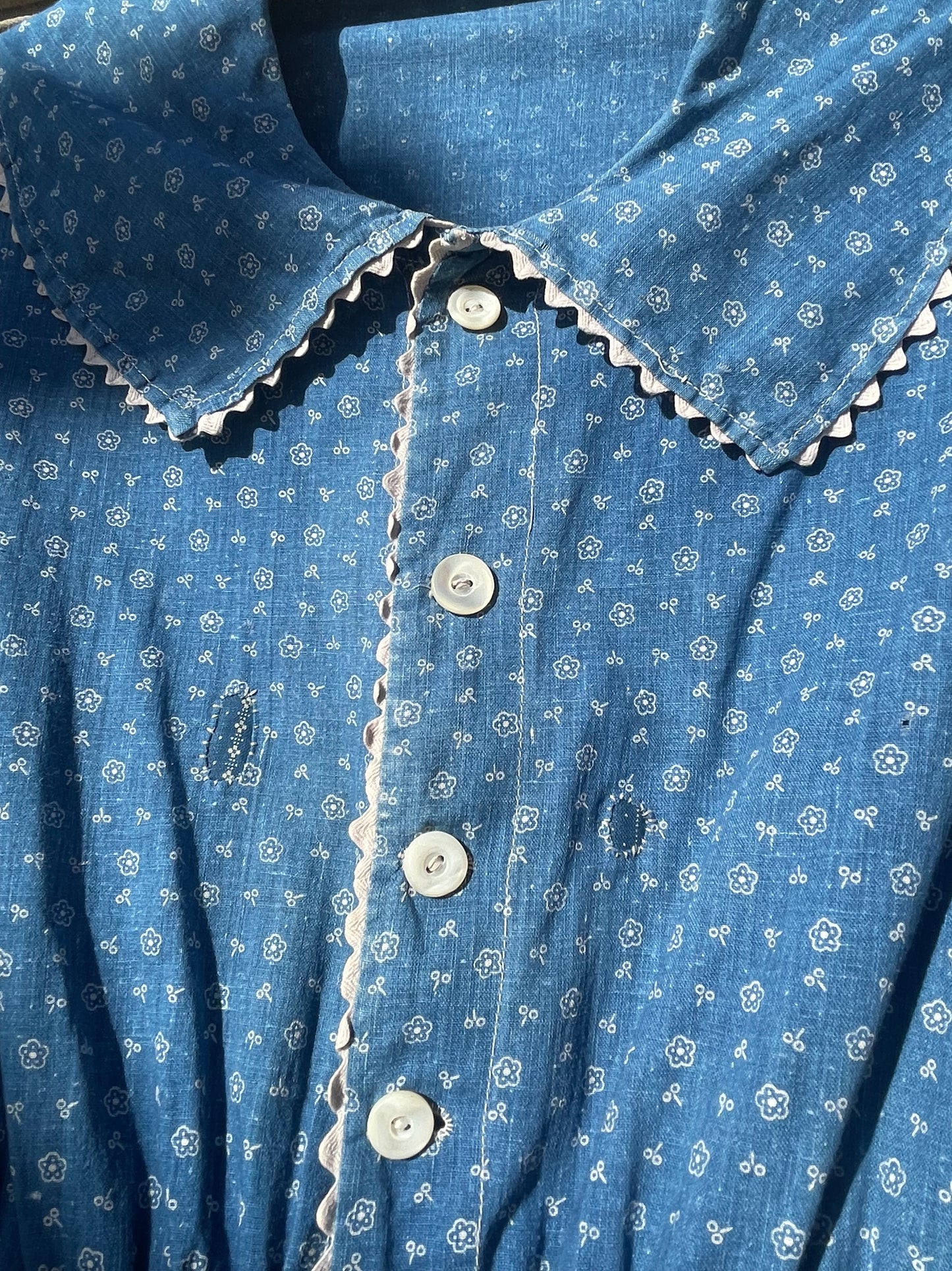 Edwardian Indigo Calico Sailor Collar Workwear Dress