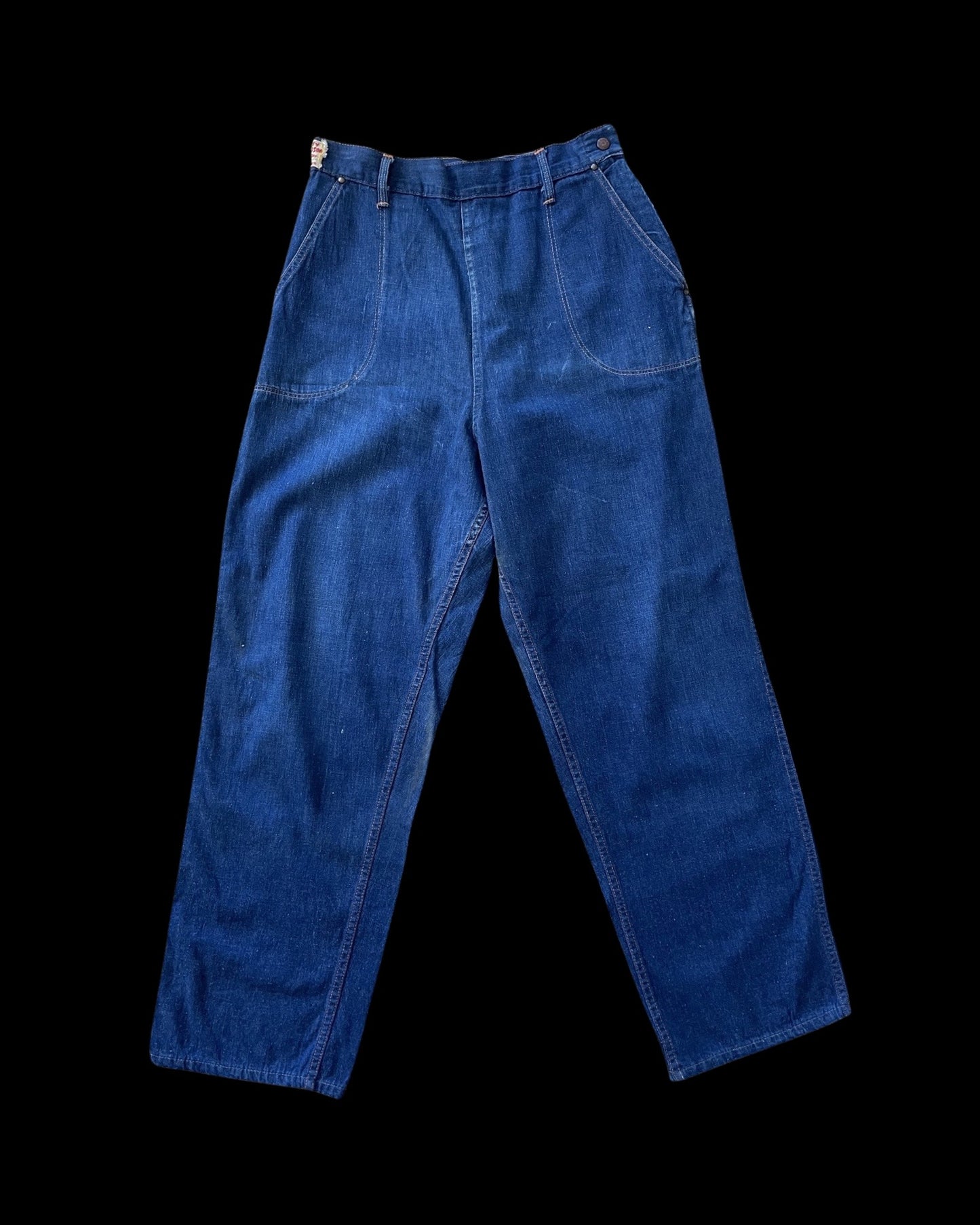 1950s Riveted ‘Kitty Carson' Double Snap Side Zip Dark Denim
