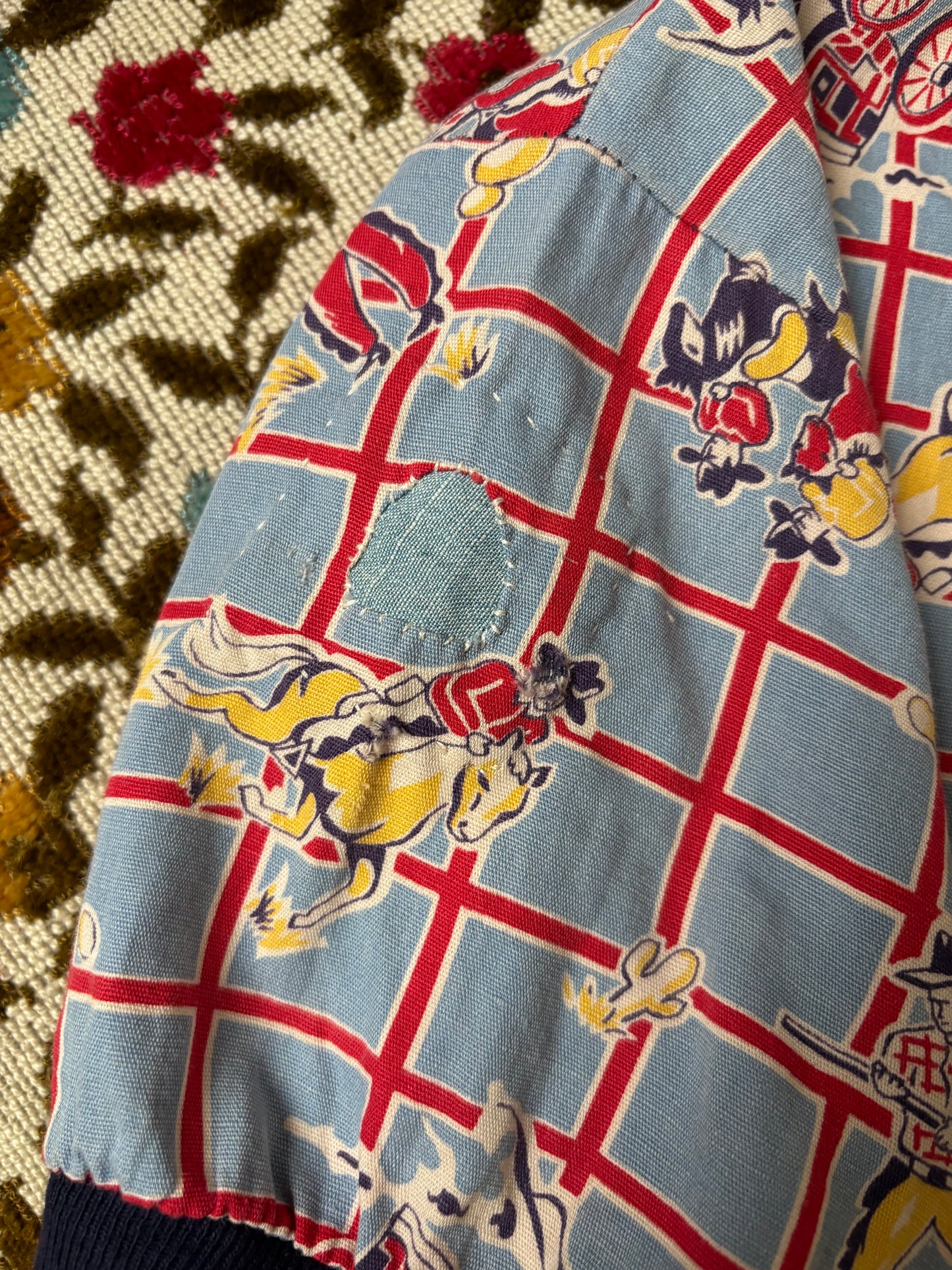 * Flash Sale * 1950s Jim Penney Cowboy Print Cotton Cropped Blouse