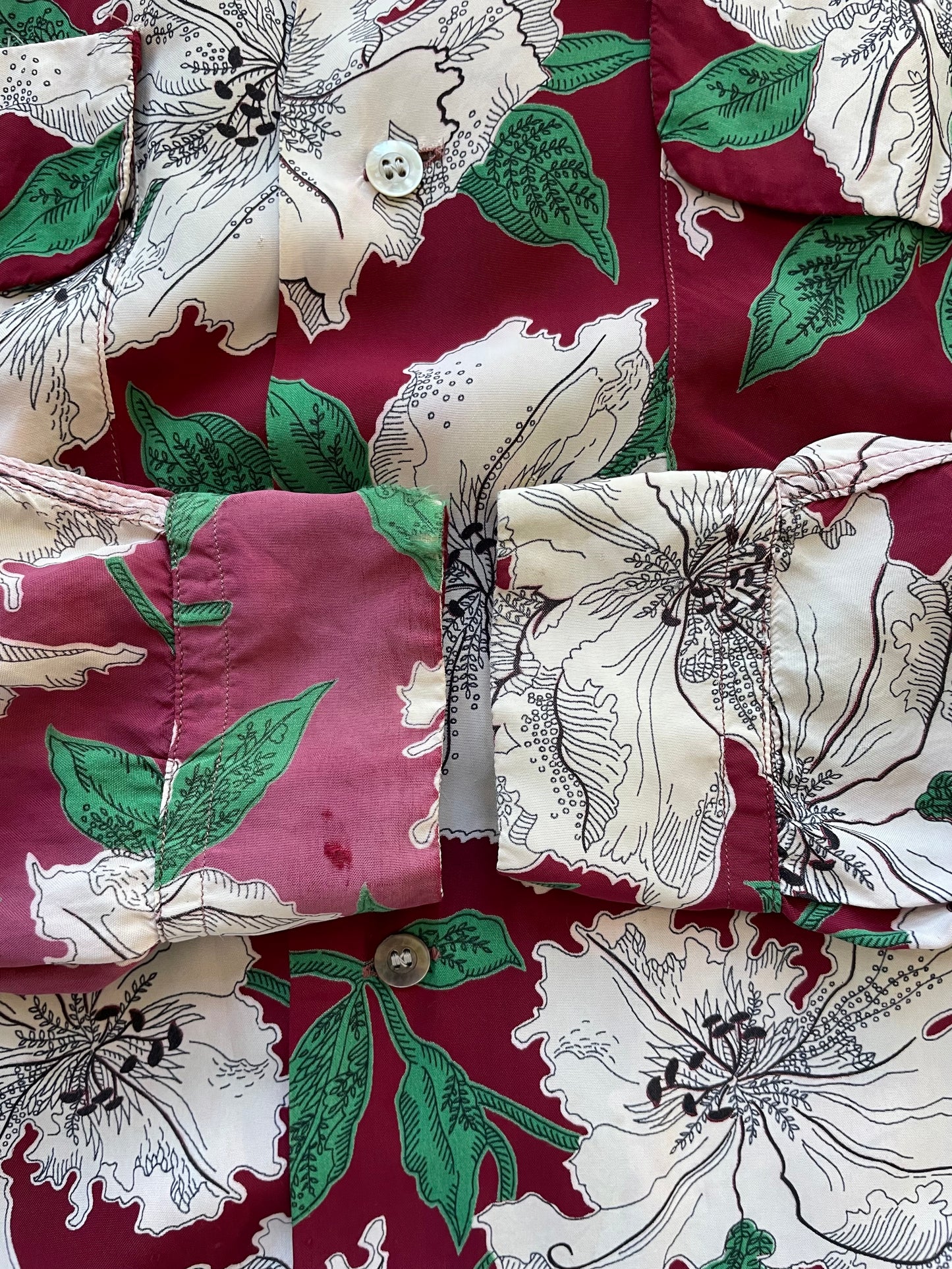 1950 Hawaiian Holiday Sportswear Rayon Long Sleeve Loop Collar Shirt