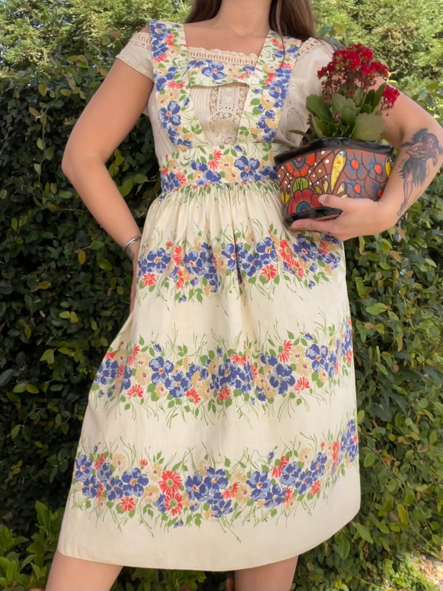 1930s/1940s Floral Cotton Pinafore Dress