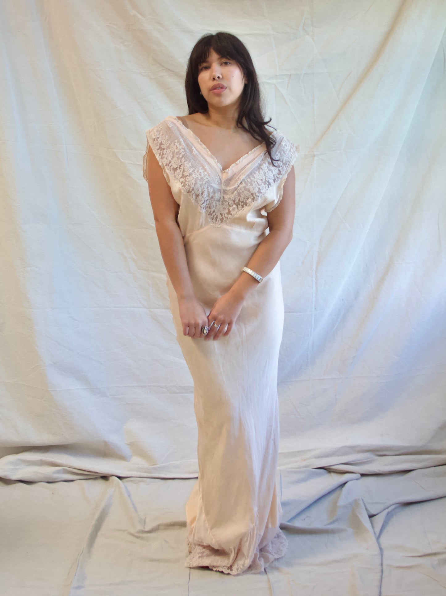 1930s Pale Pink & Lace Bias Cut Slip Dress