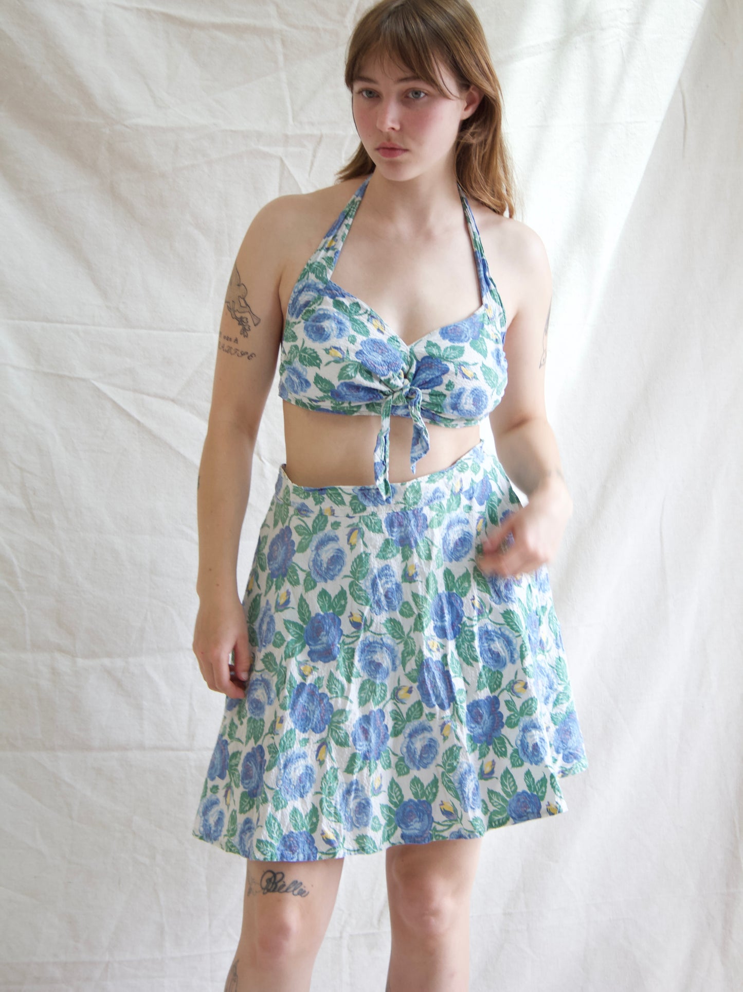 1940s Waffled Cotton Side Button 2 PC Playsuit