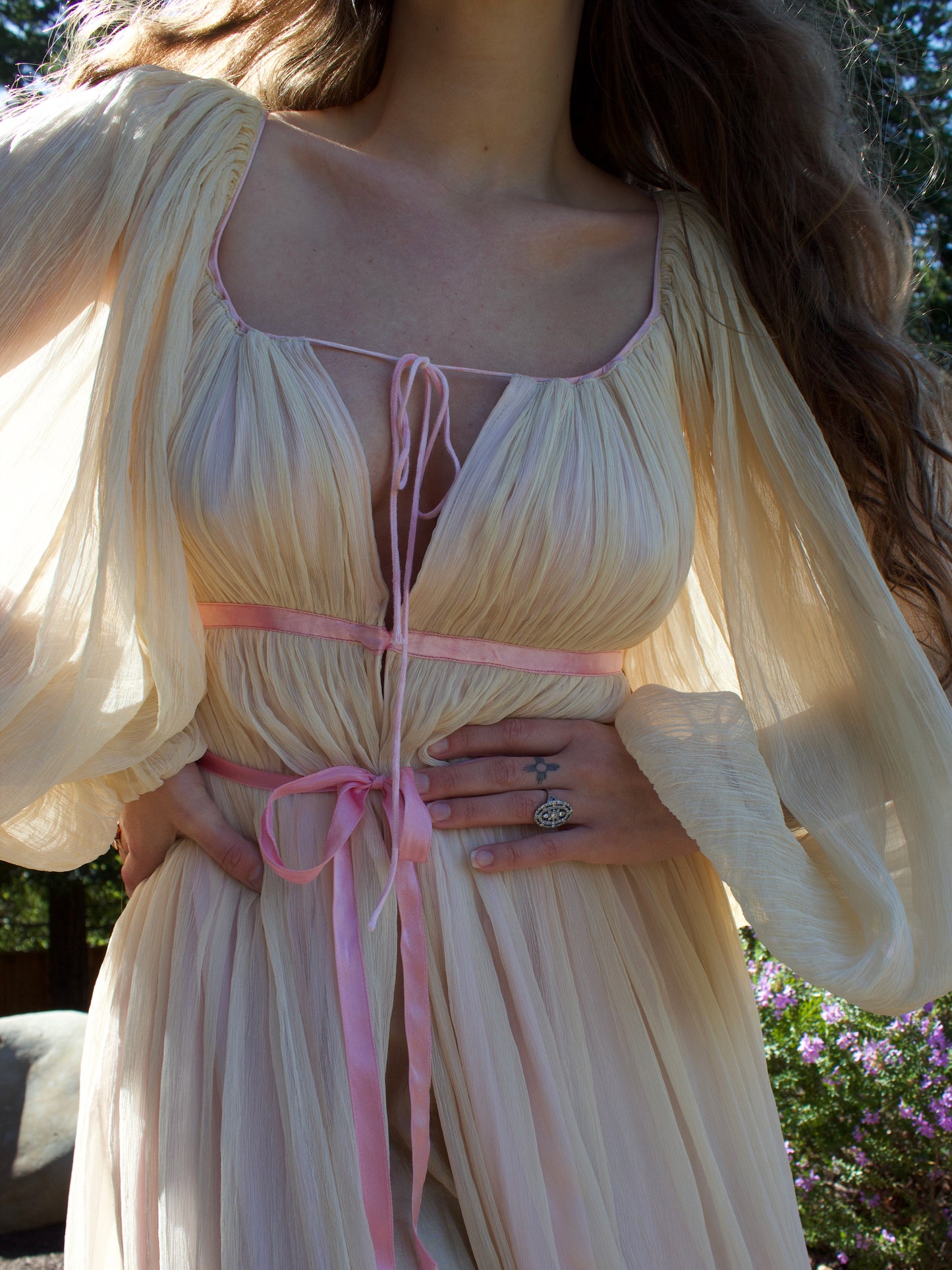 1820s/1920s Style Crinkle Gauze Empire Waist Trained Gown