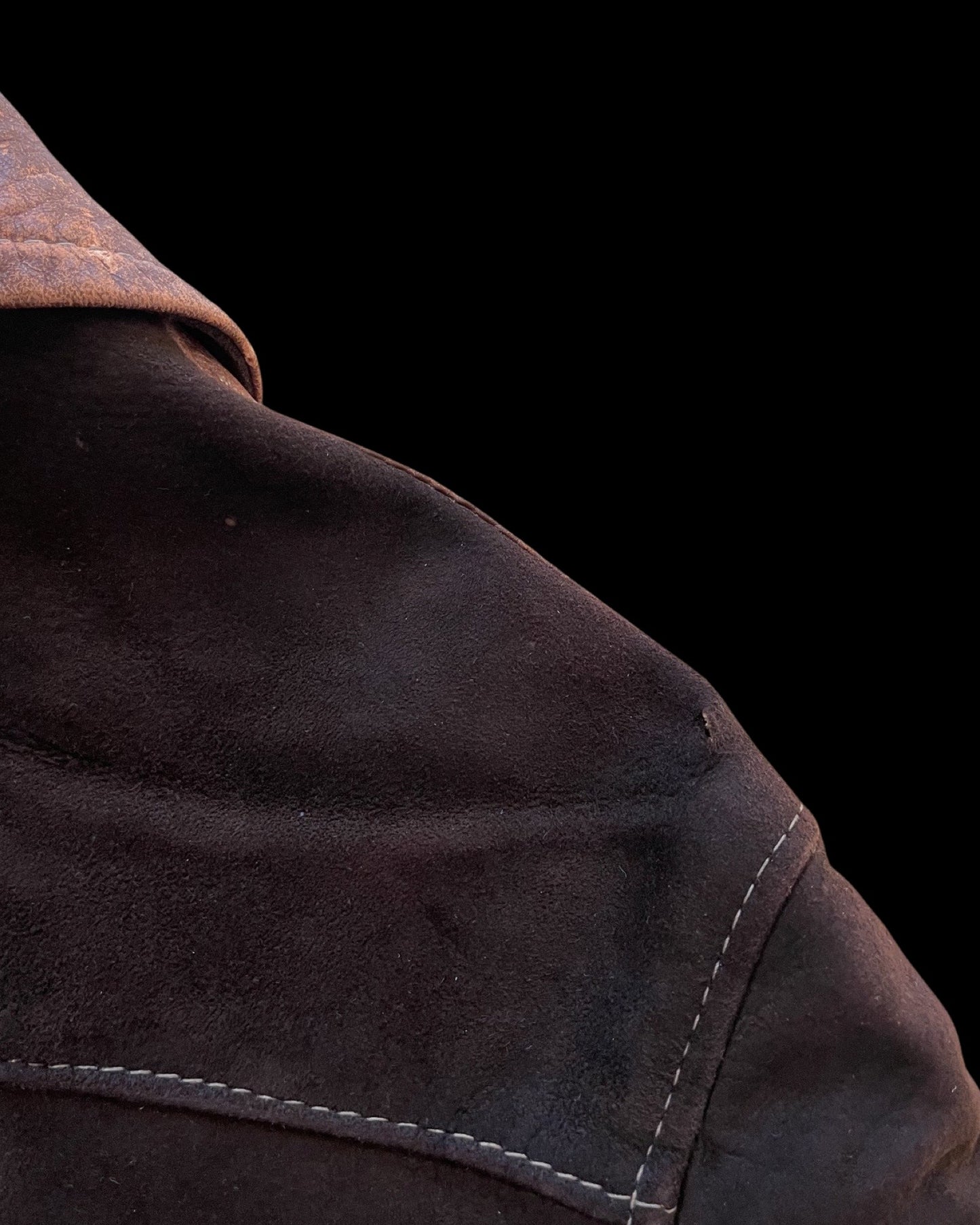 1930s-1940s Two Tone Flannel Lined Leather & Suede Side Cinch Jacket
