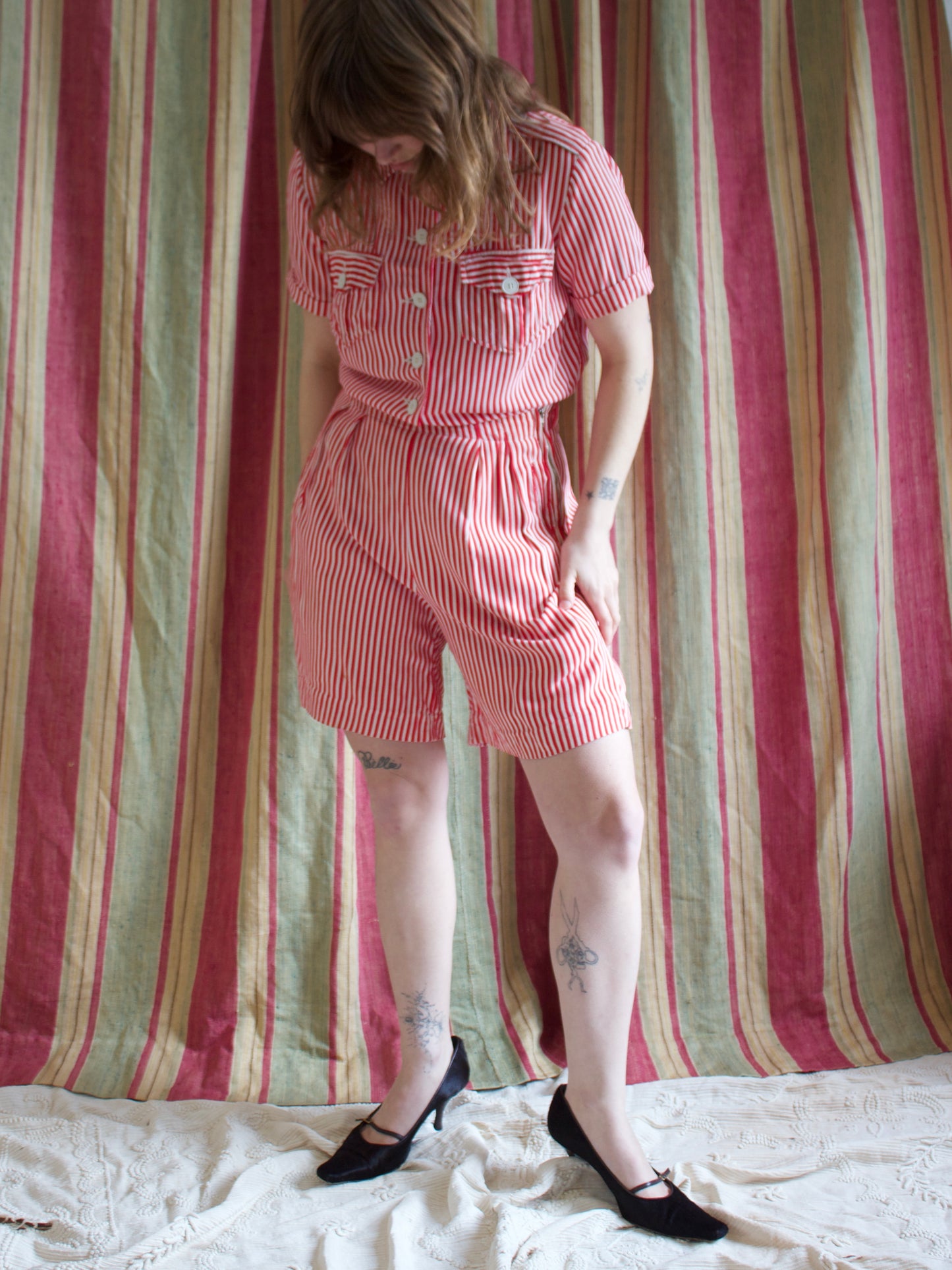 1940s 'Algots' Candy Striped Gabardine Two Pice Playsuit