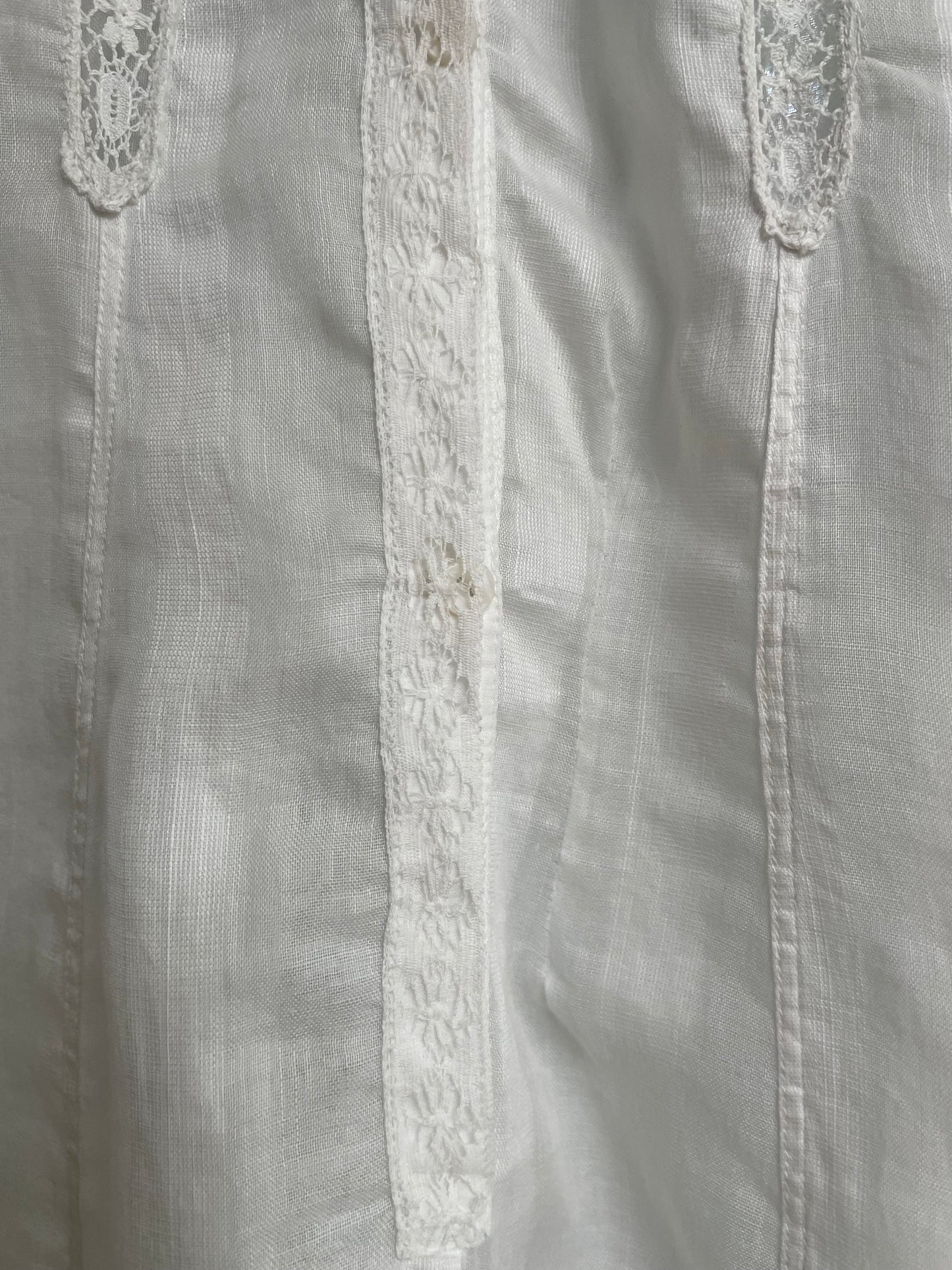 1910s Edwardian Fine Cotton Insertion Lace Woven Ribbon Princess Seam Dress