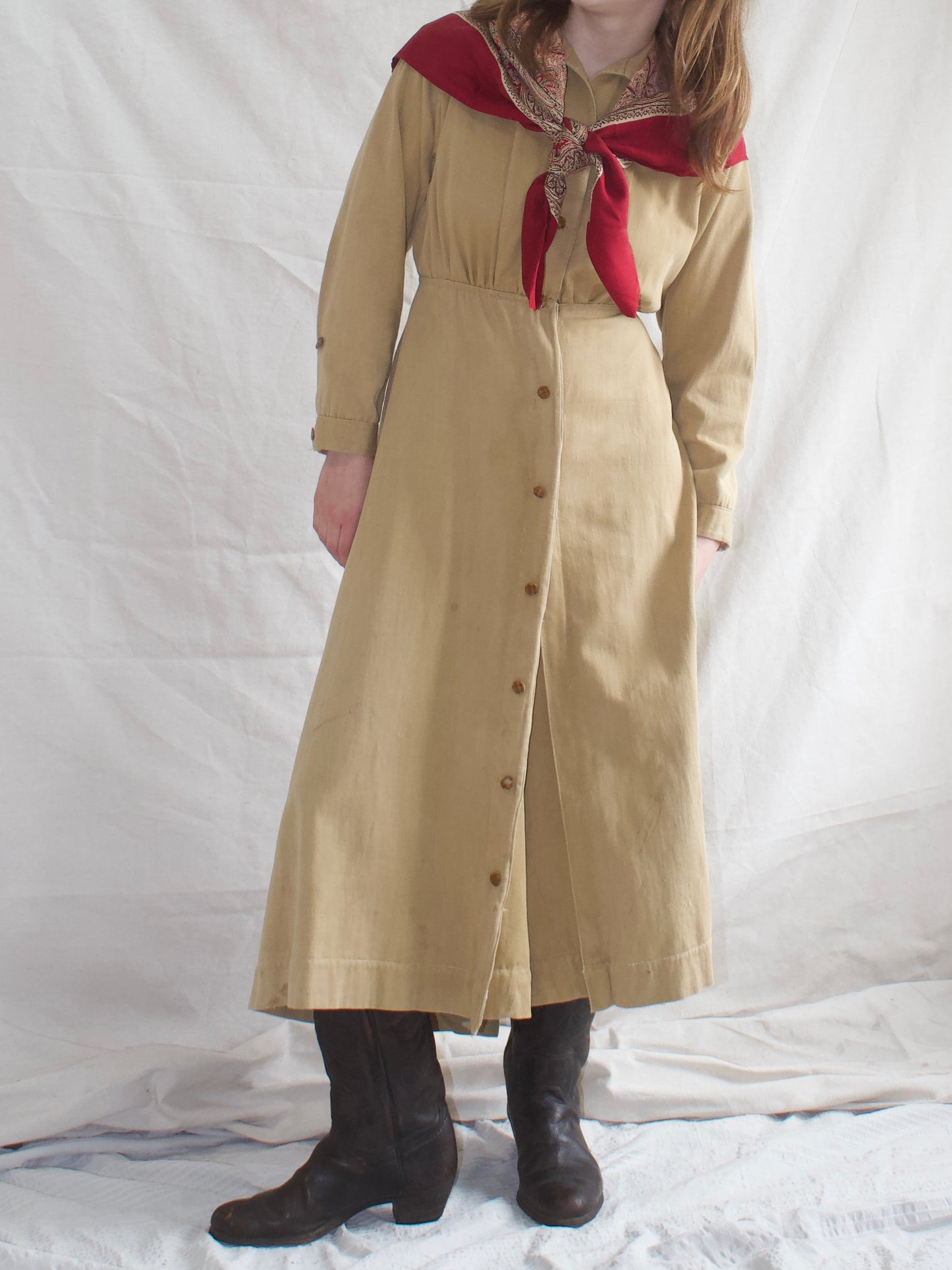 * Flash Sale * RARE 1910s Khaki Womens Riding Habit Divideded Skirt / Sportswear Jumpsuit