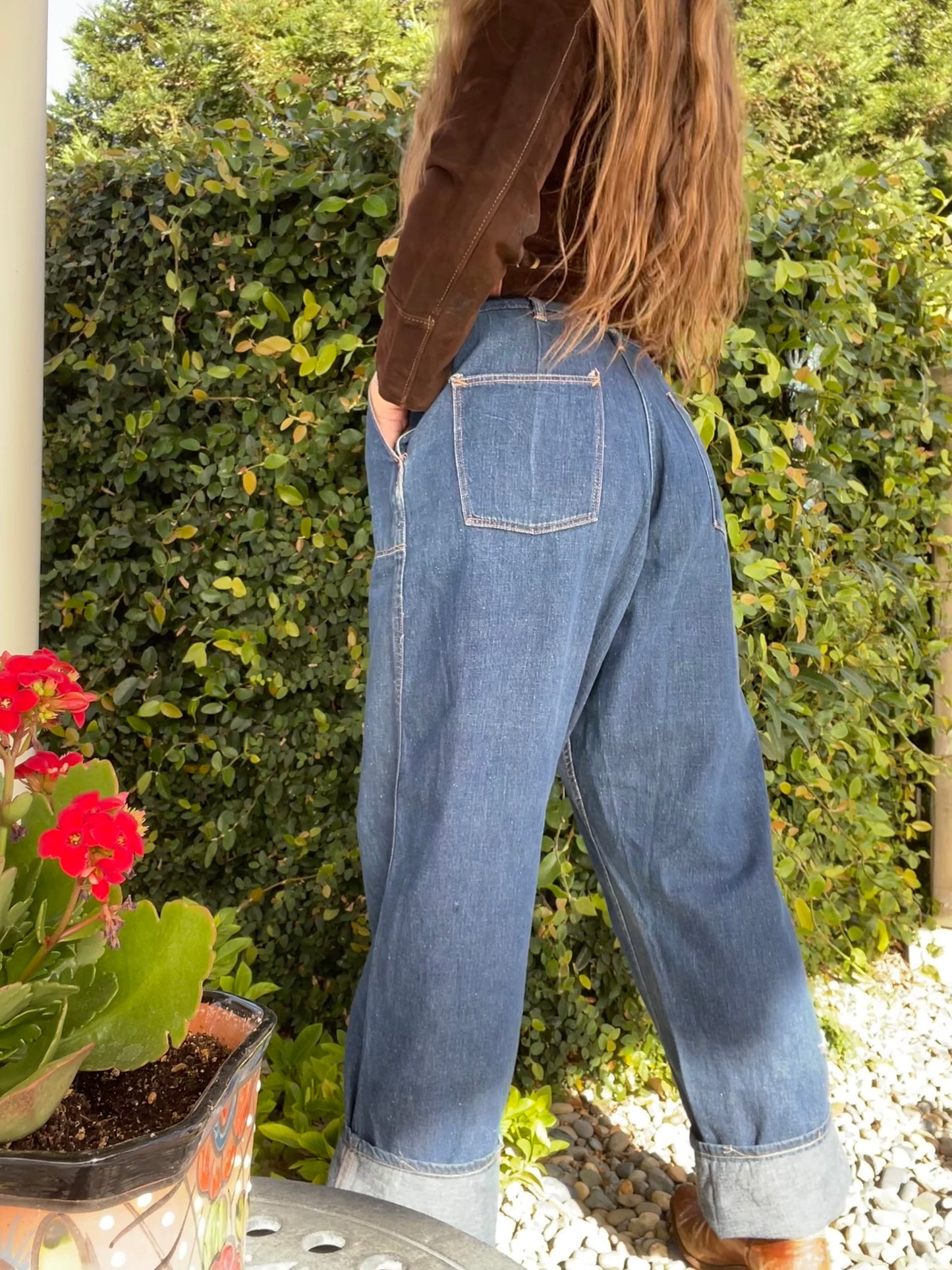 1950s Riveted ‘Kitty Carson' Double Snap Side Zip Dark Denim
