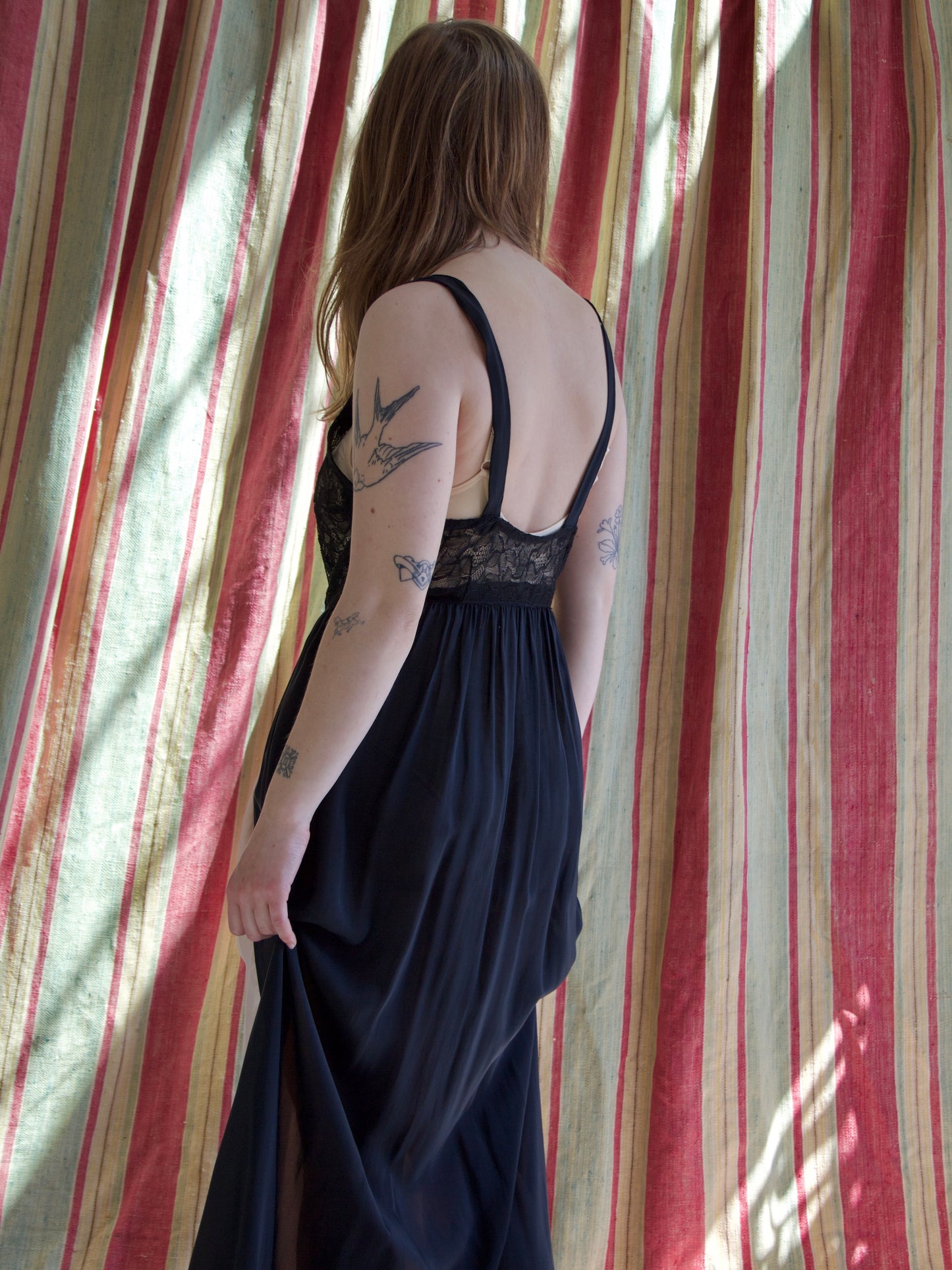1930s Colorblock Lace & Rayon Satin Slip Dress