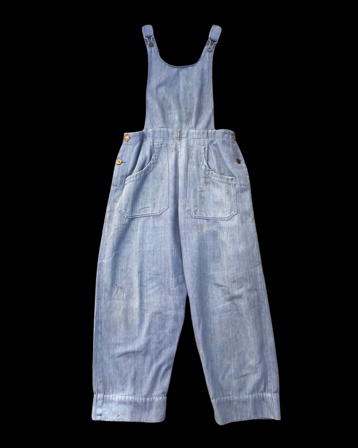 1940s Indigo Cotton Workwear Bib Front Side Button Overalls