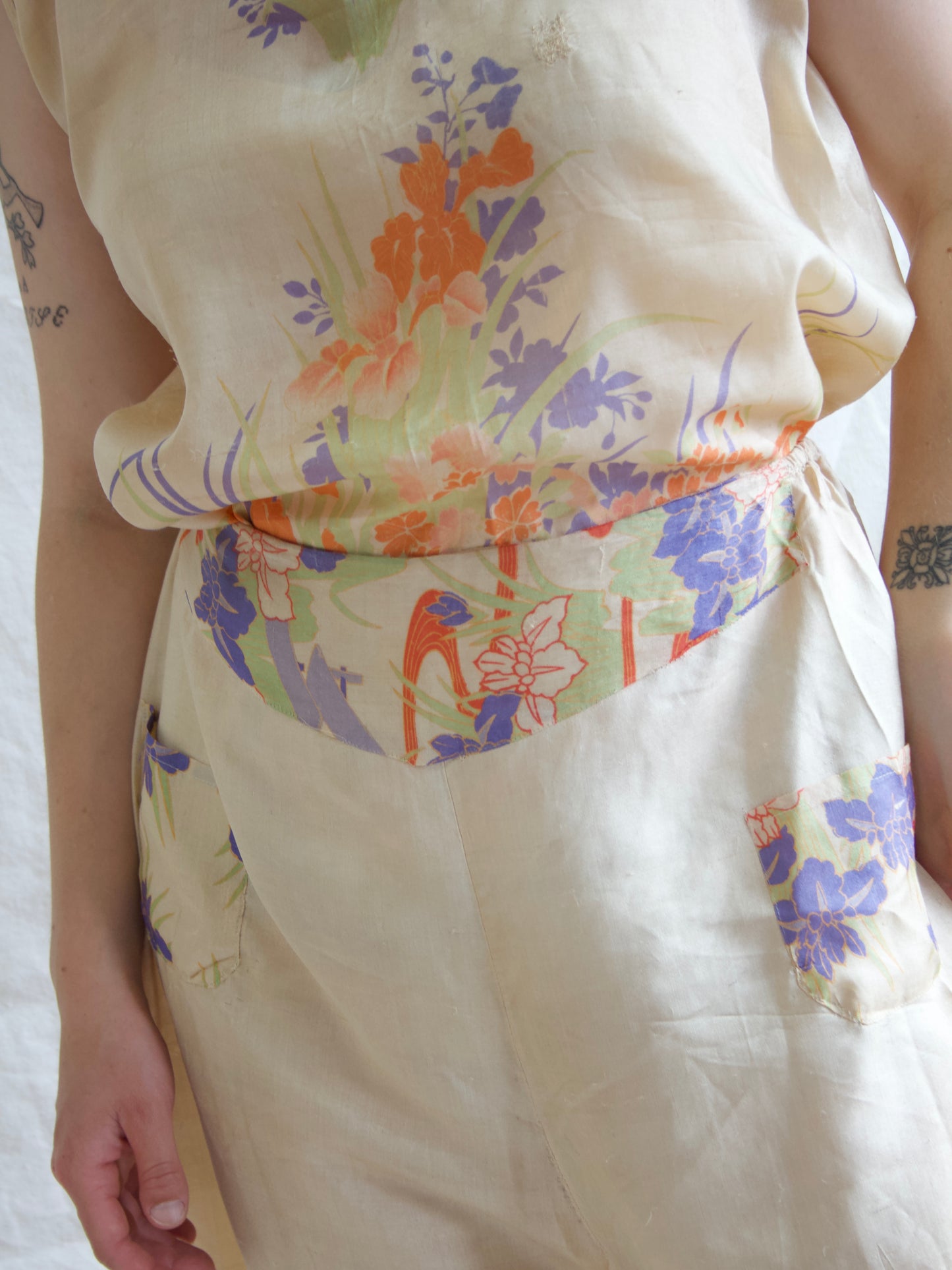 Antique 1920s/1930s Two PC Pongee Silk Palazzo Pant Lounge Set