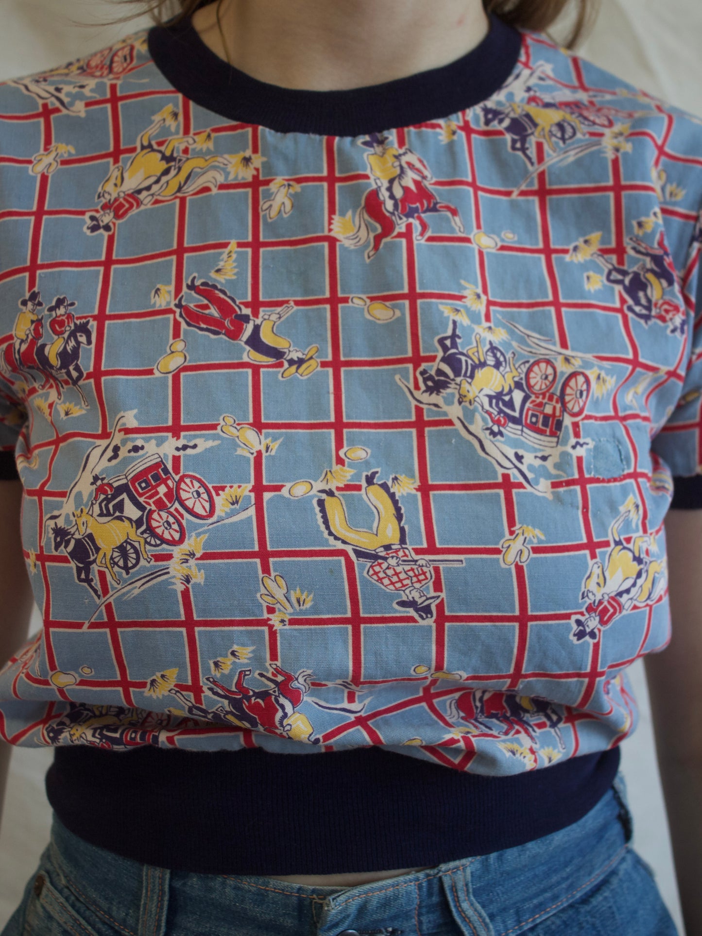 * Flash Sale * 1950s Jim Penney Cowboy Print Cotton Cropped Blouse