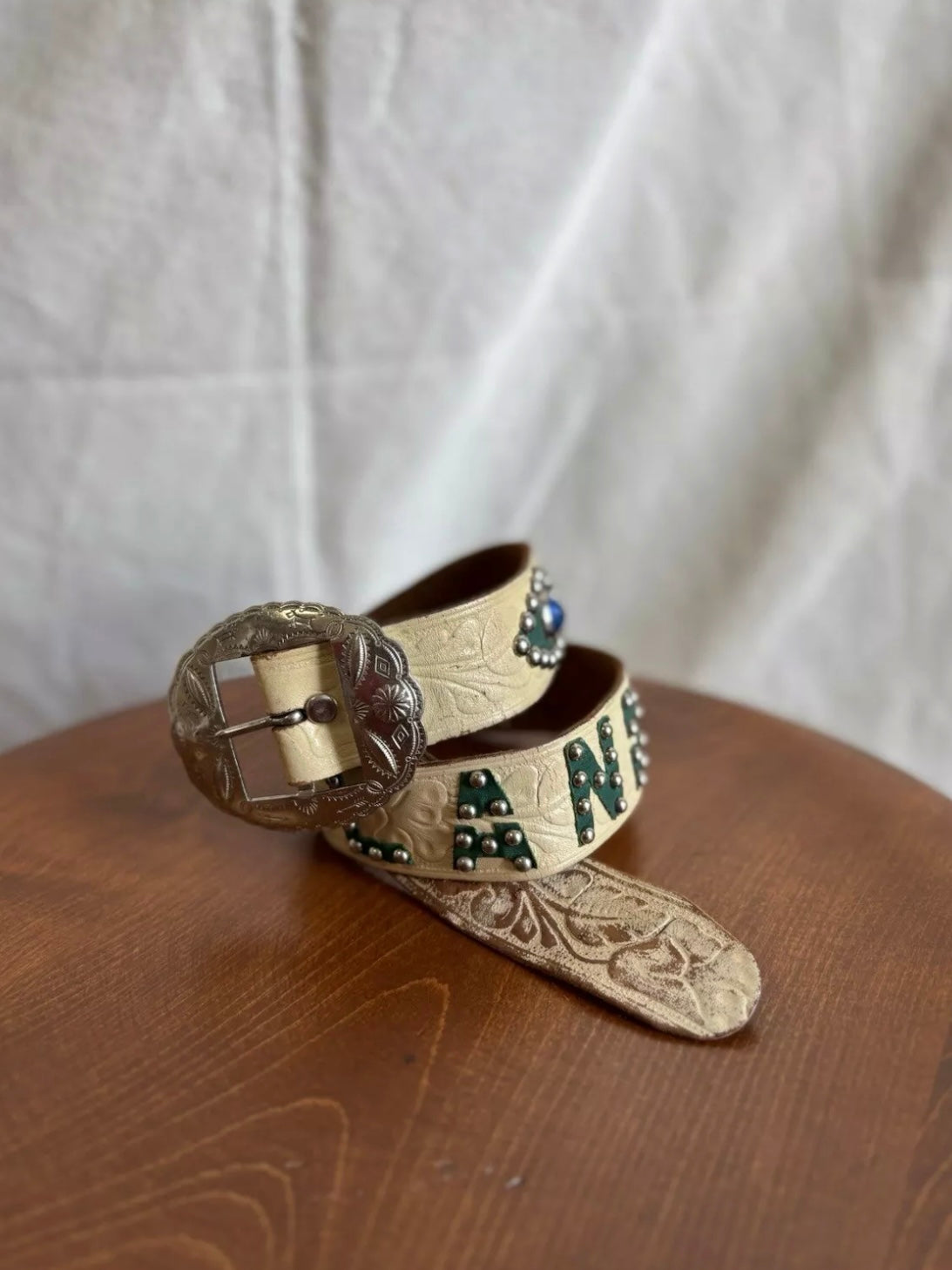 1950s Studded Western "Portland" Jeweled Painted Leather Belt